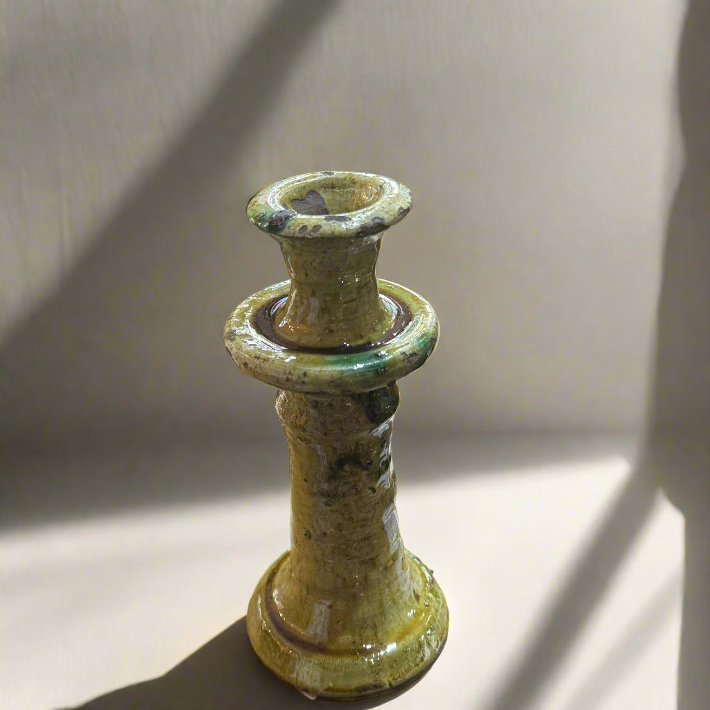 Tamegroute Pottery candle holder 23 cm in Yellow-Green Glaze