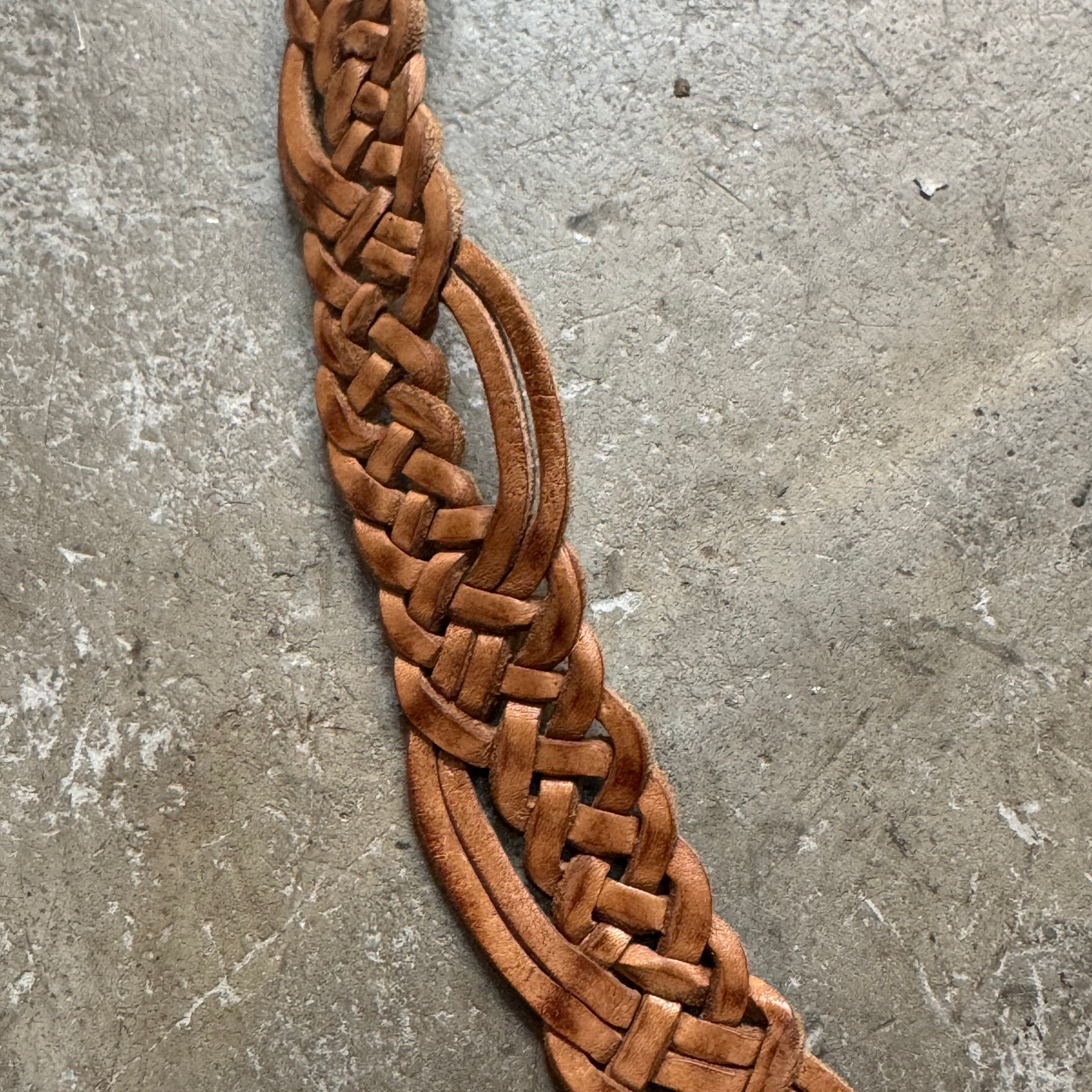 Moroccan Braided Leather Belt – Tan with Decorative Buckle & blue resin detail