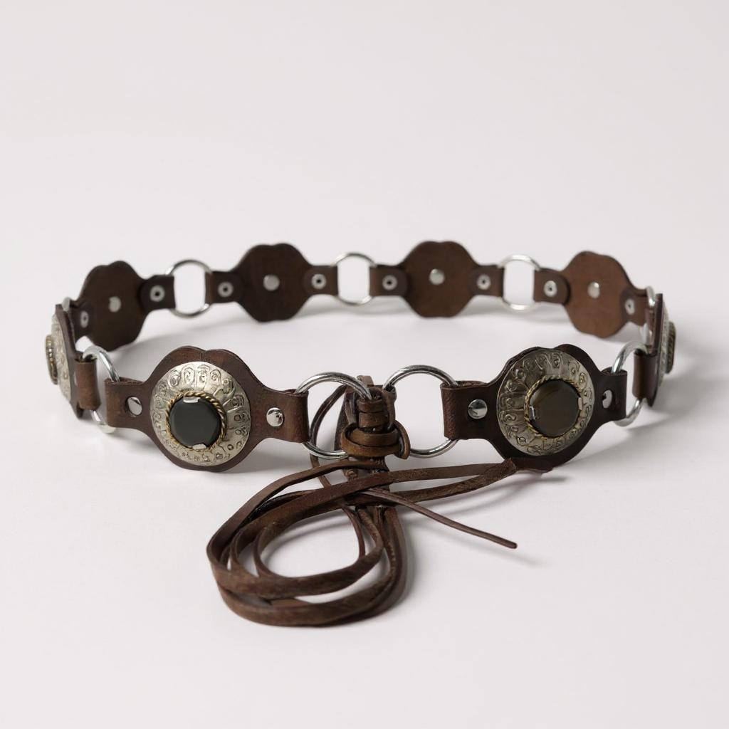 Brown Handcrafted Shell Disc Leather Belt