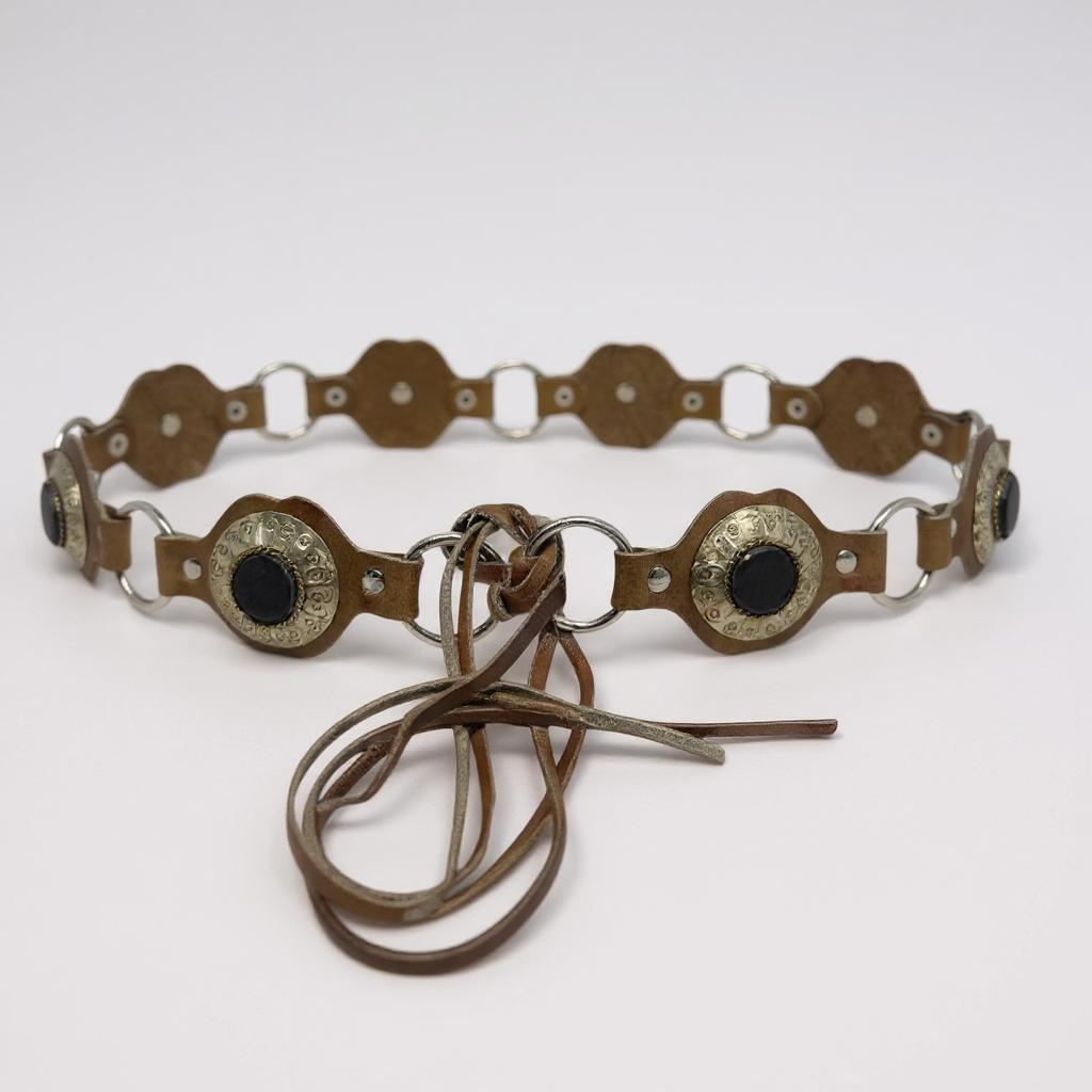 Tan Handcrafted Shell Disc Leather Belt