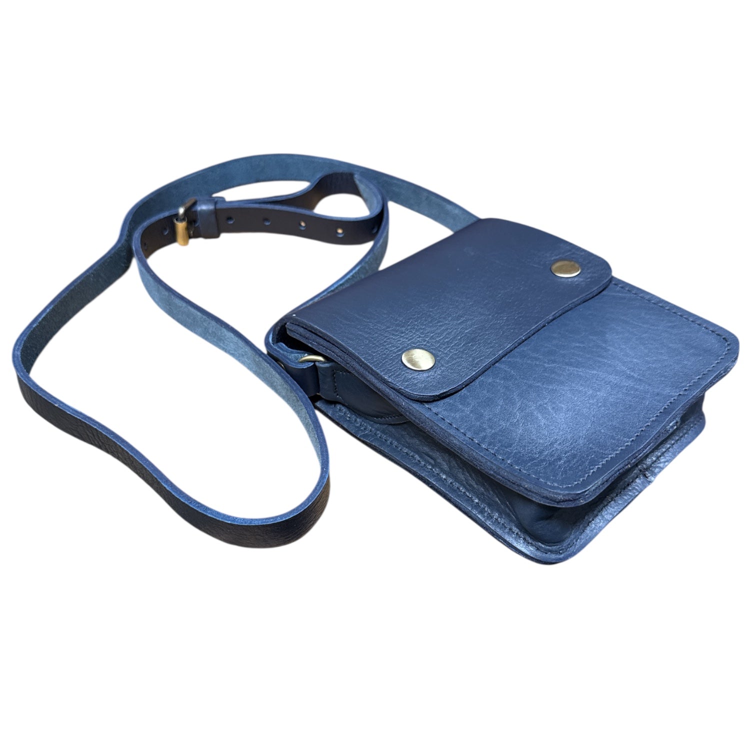 Small Leather Crossbody Bag with Pop Bag Closure Blue