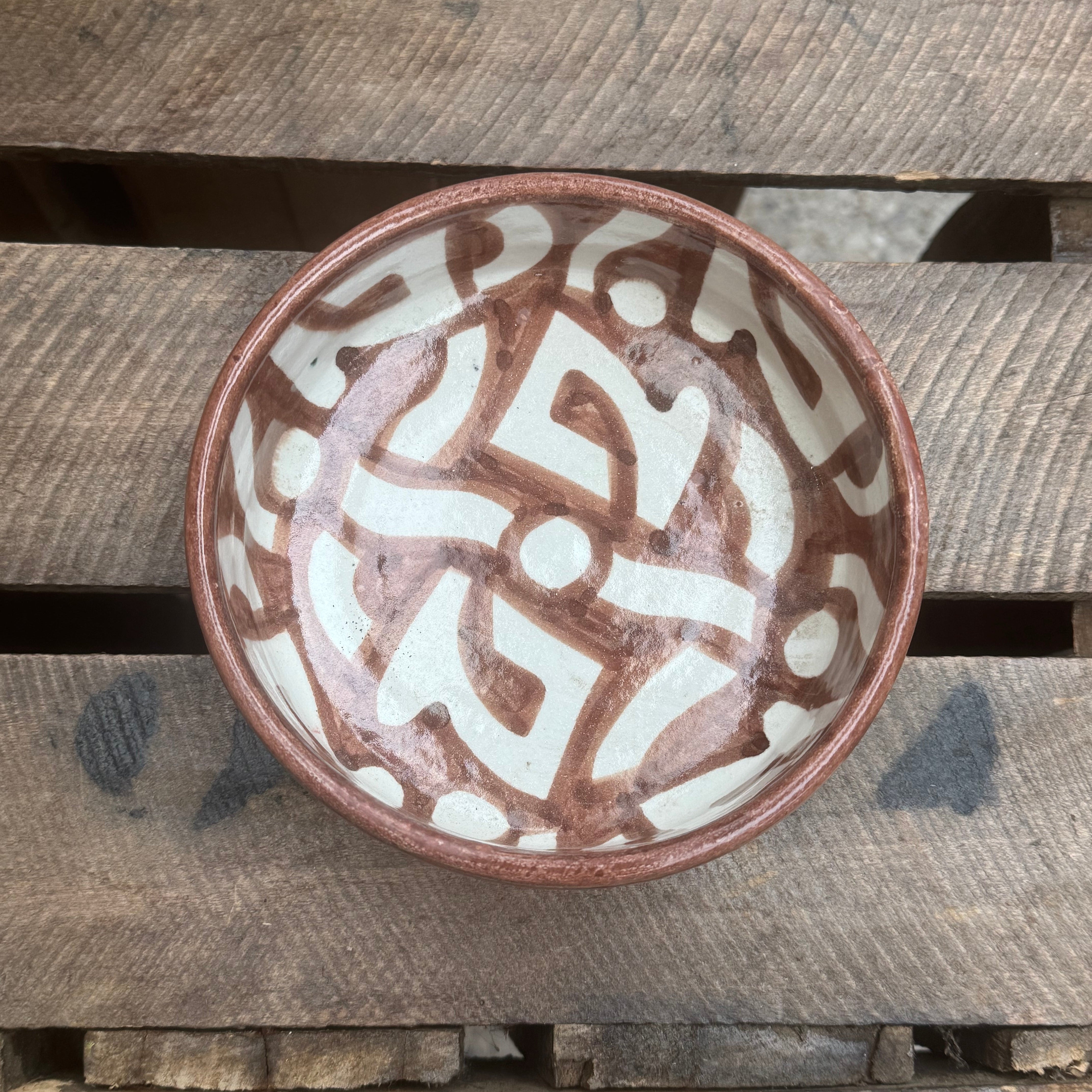 Hand-painted Moroccan Ceramic Dish- terrracotta Geometric Pattern
