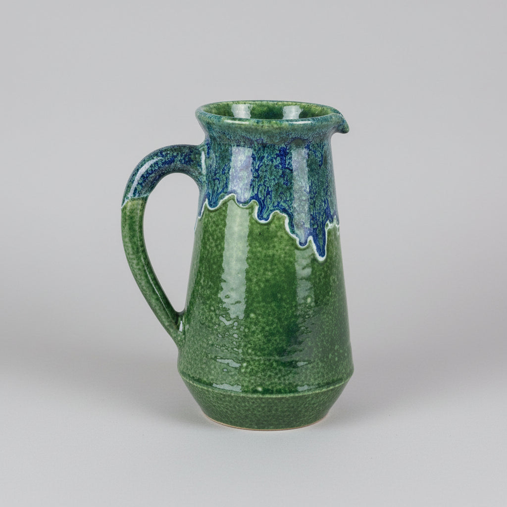 Handmade Moroccan Ceramic Pitcher – Green with Blue Drip Glaze (23 cm)