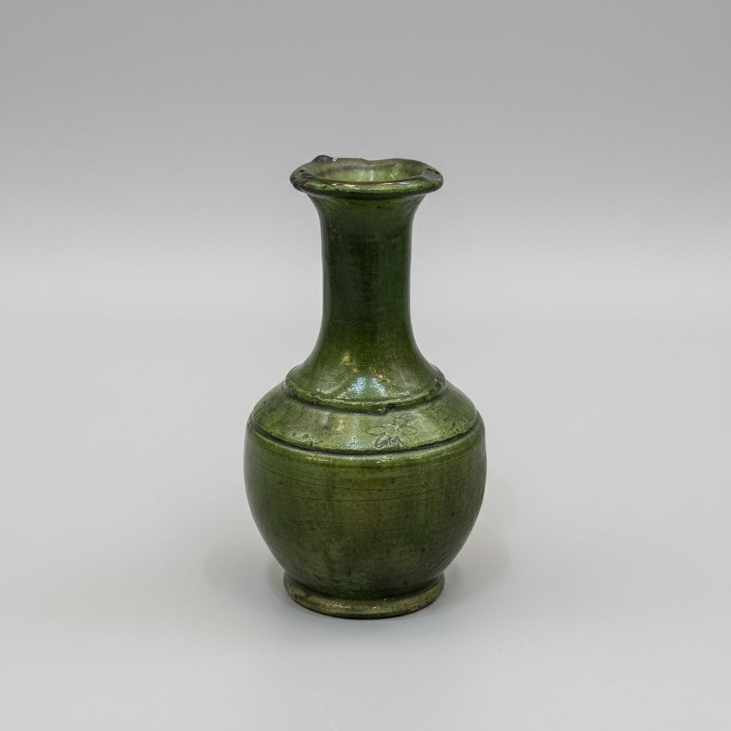 Tamegroute Bottle-Neck Vase- Handmade Green Moroccan Pottery (23cm)