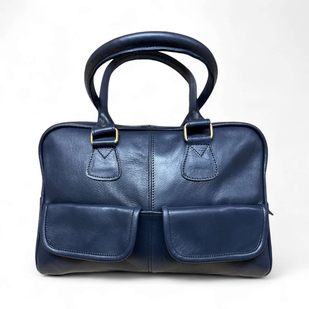 Bowler Handmade Leather Shoulder Bag – Navy Blue Full-Grain Leather
