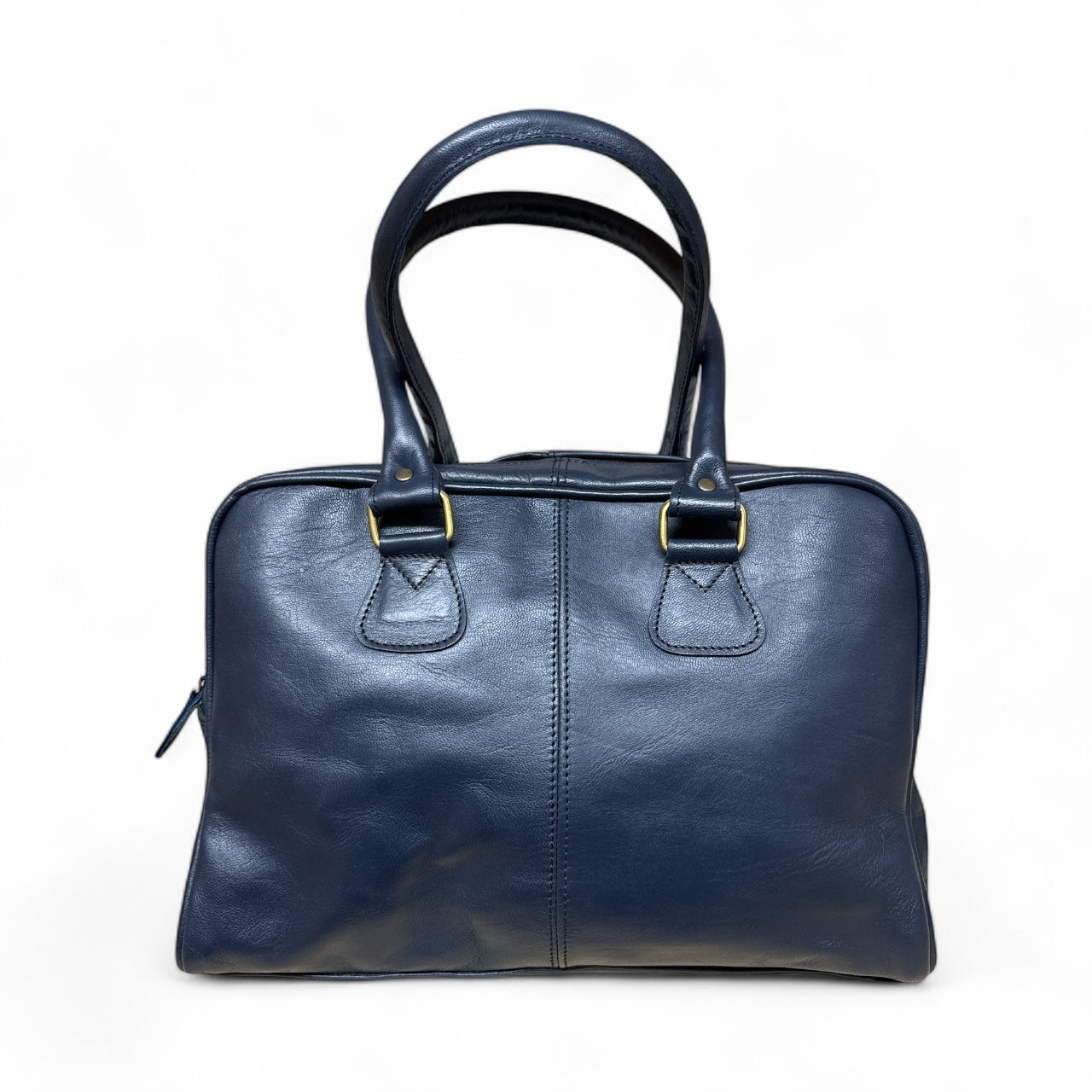Bowler Handmade Leather Shoulder Bag – Navy Blue Full-Grain Leather