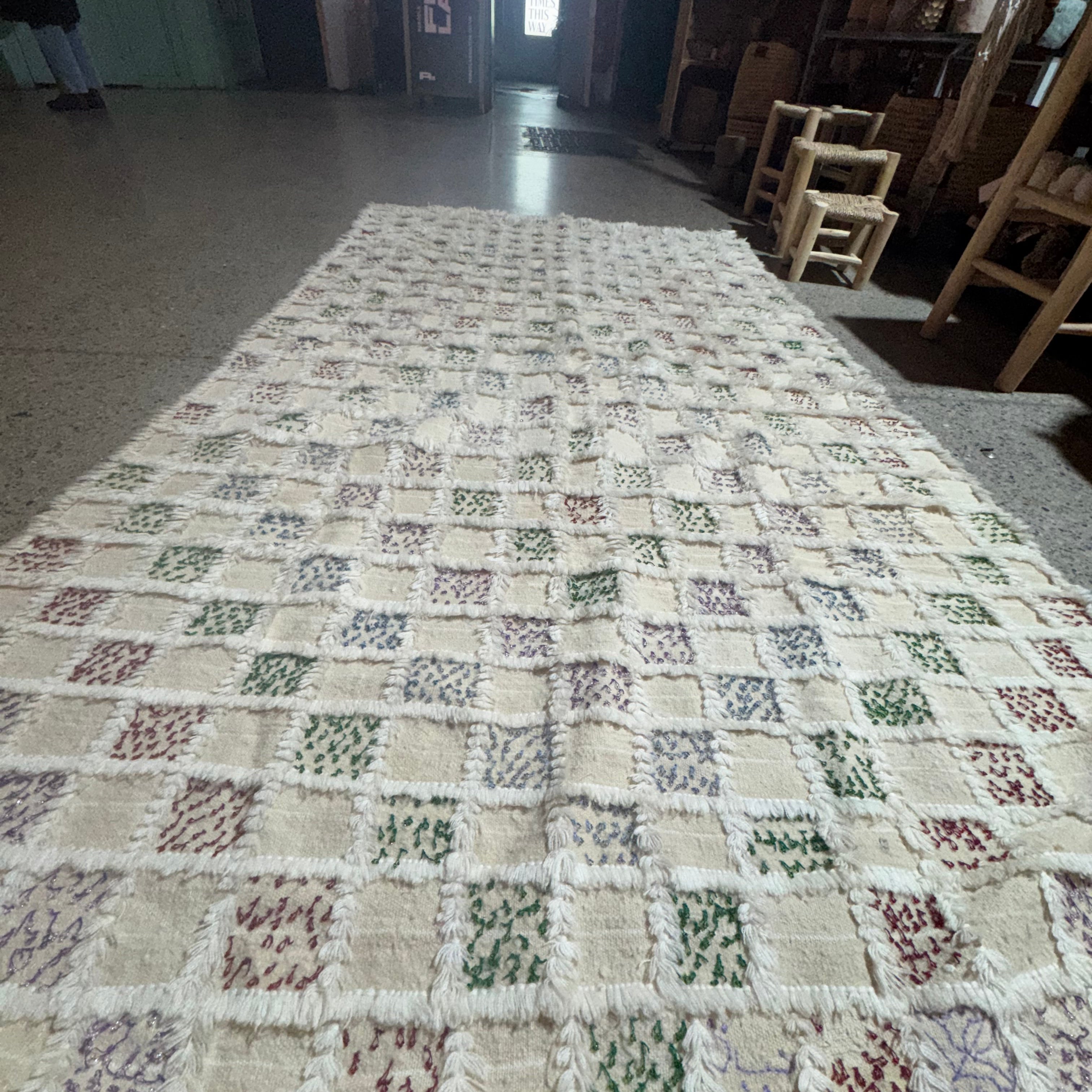 Vintage Moroccan Handira Wedding Blanket – Berber Sequin Throw (245 × 140 cm)