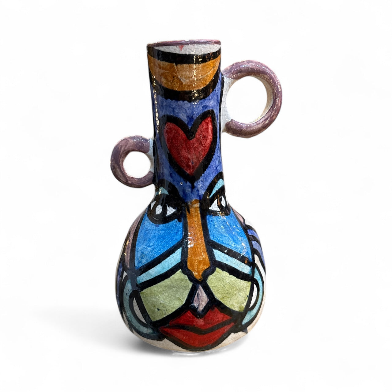 Hand-Painted Cubist Ceramic Vase – Dual Design 25 cm | Artisan Stories