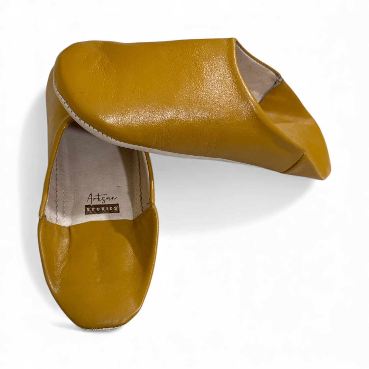 Herren-Slipper aus Leder in Senfgelb