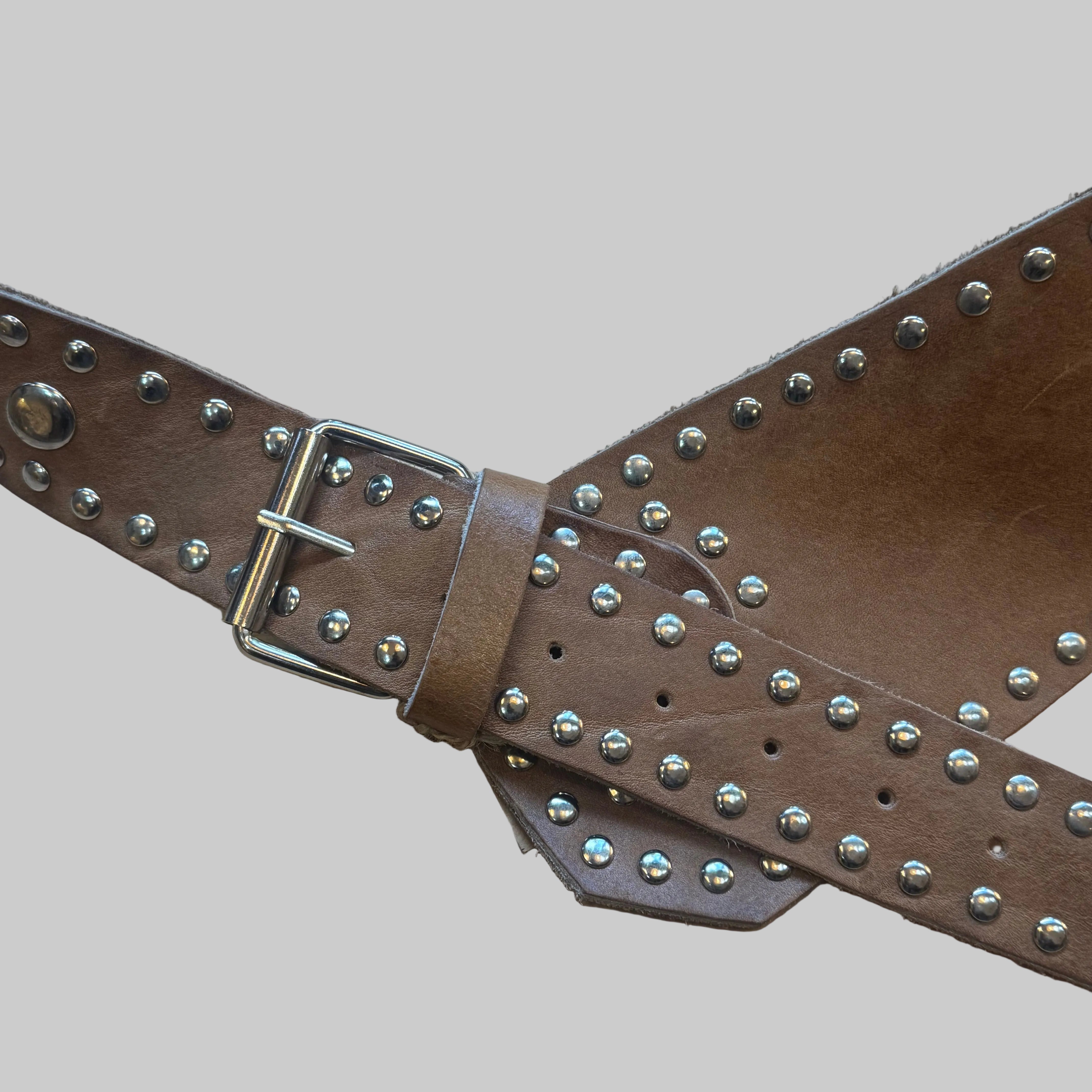Handcrafted Studded Leather Belt – Wide Tan Artisan Statement Belt