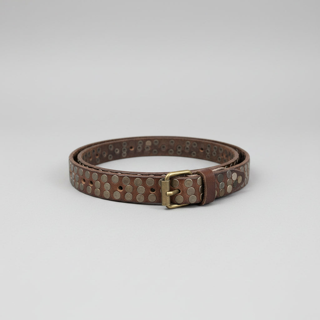 Slim Studded Leather Belt – Hand-Riveted Artisan Edition (2 cm)
