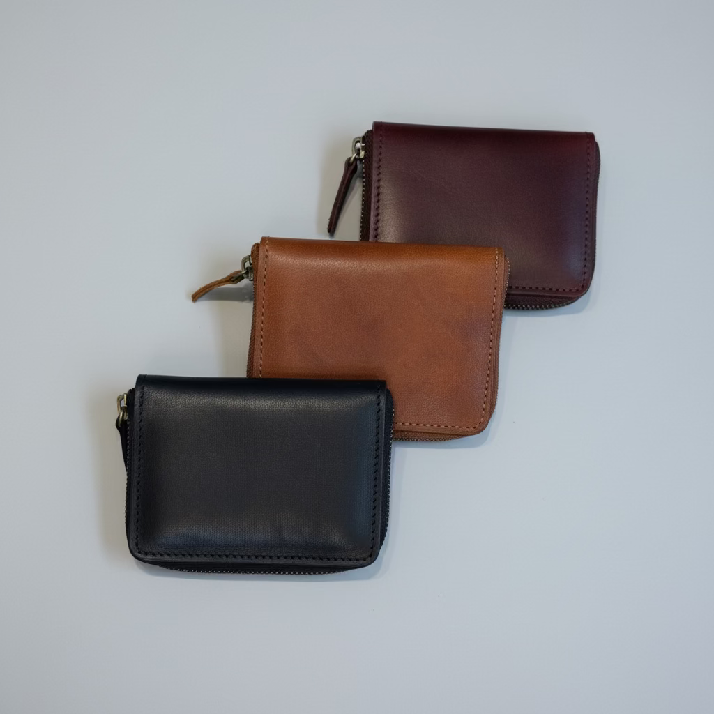 Handmade Leather Ladies Zip-Around Wallet – Black, Tan & Dark Brown