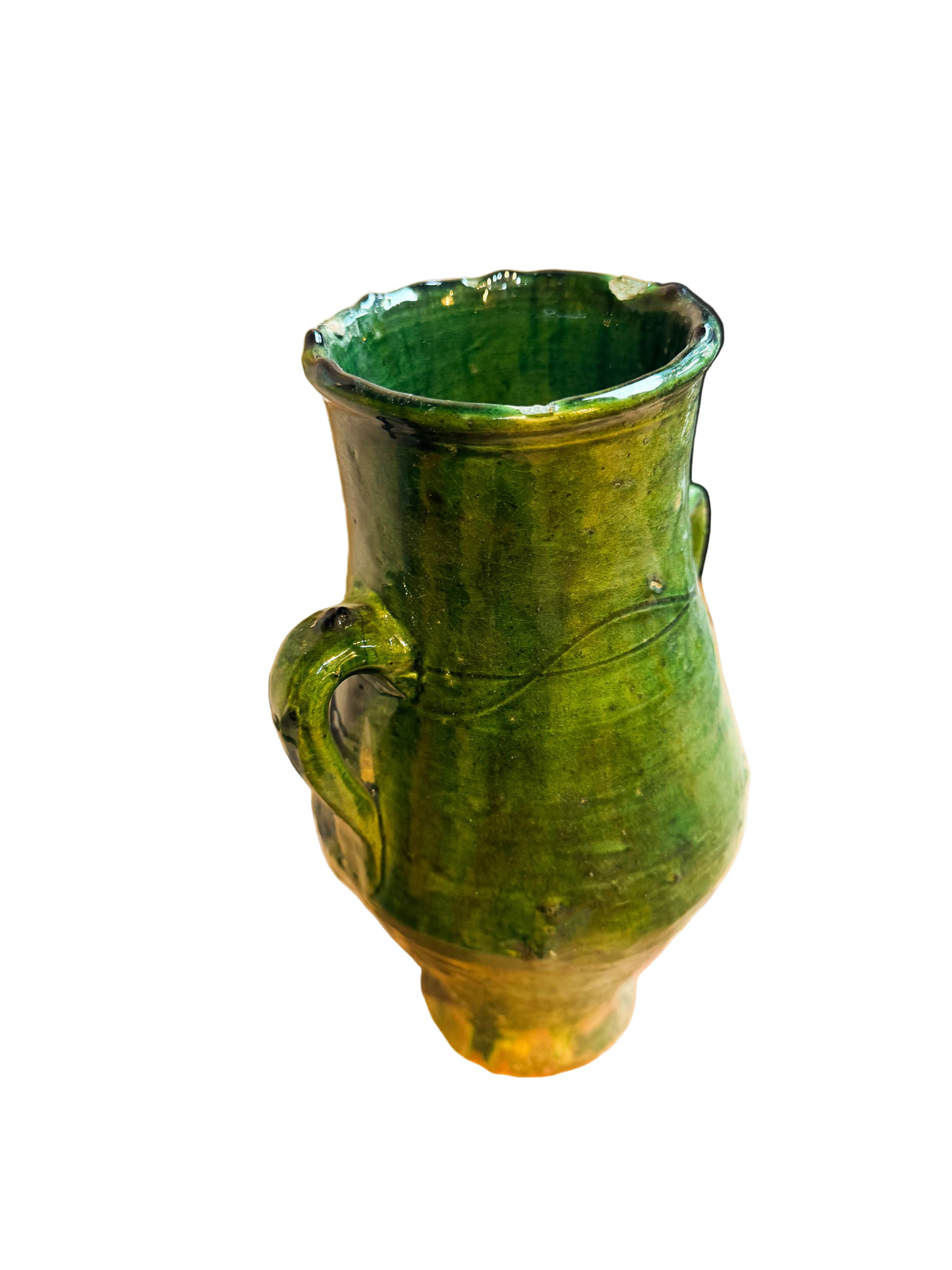 Handcrafted Tamegroute Green Ceramic Amphora Vase 28cm