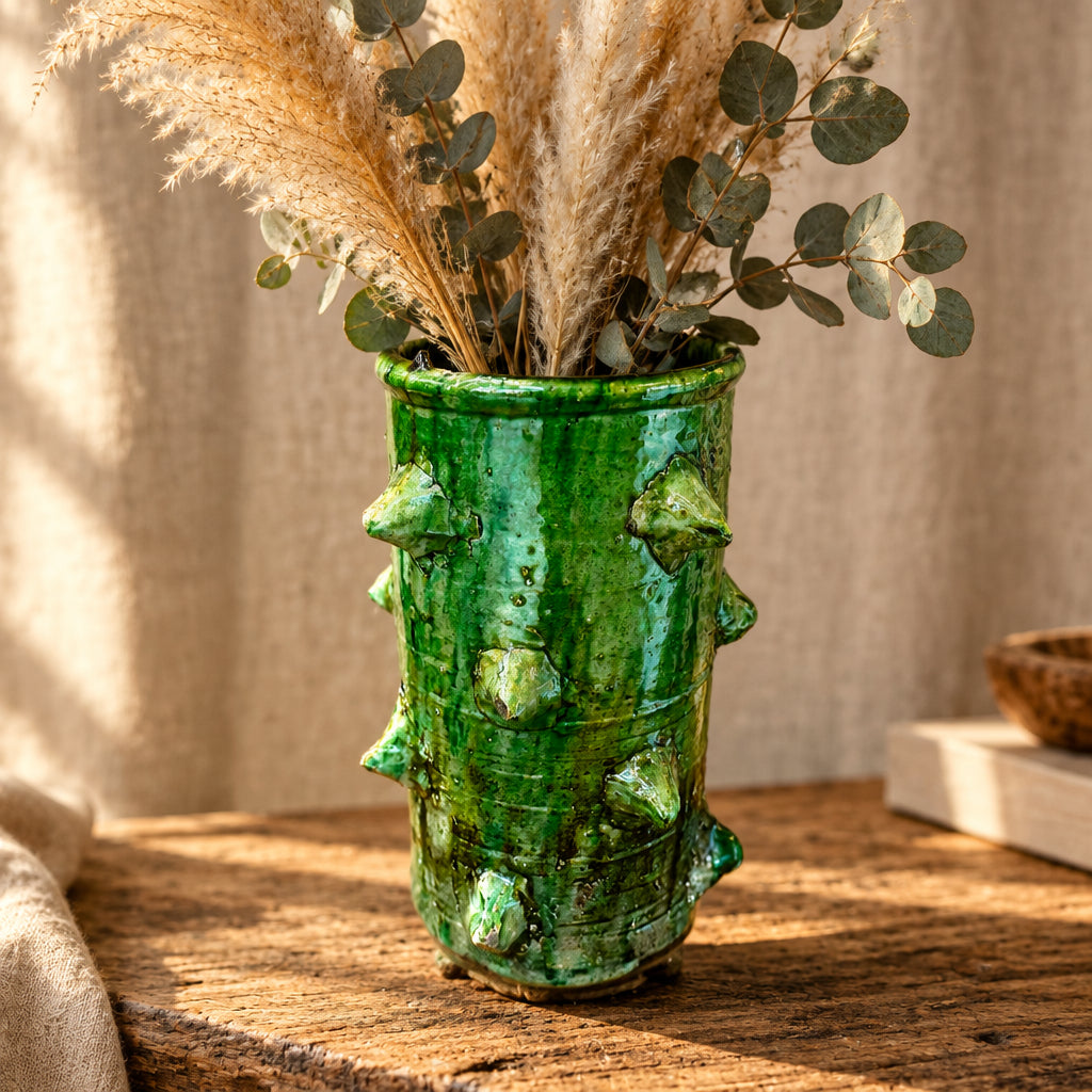Tamegroute Green Spiked Ceramic Vase - 26cm