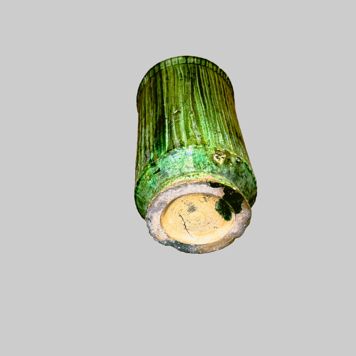 Tamegroute Handmade Fluted Green Glazed Ceramic Vase - 23cm