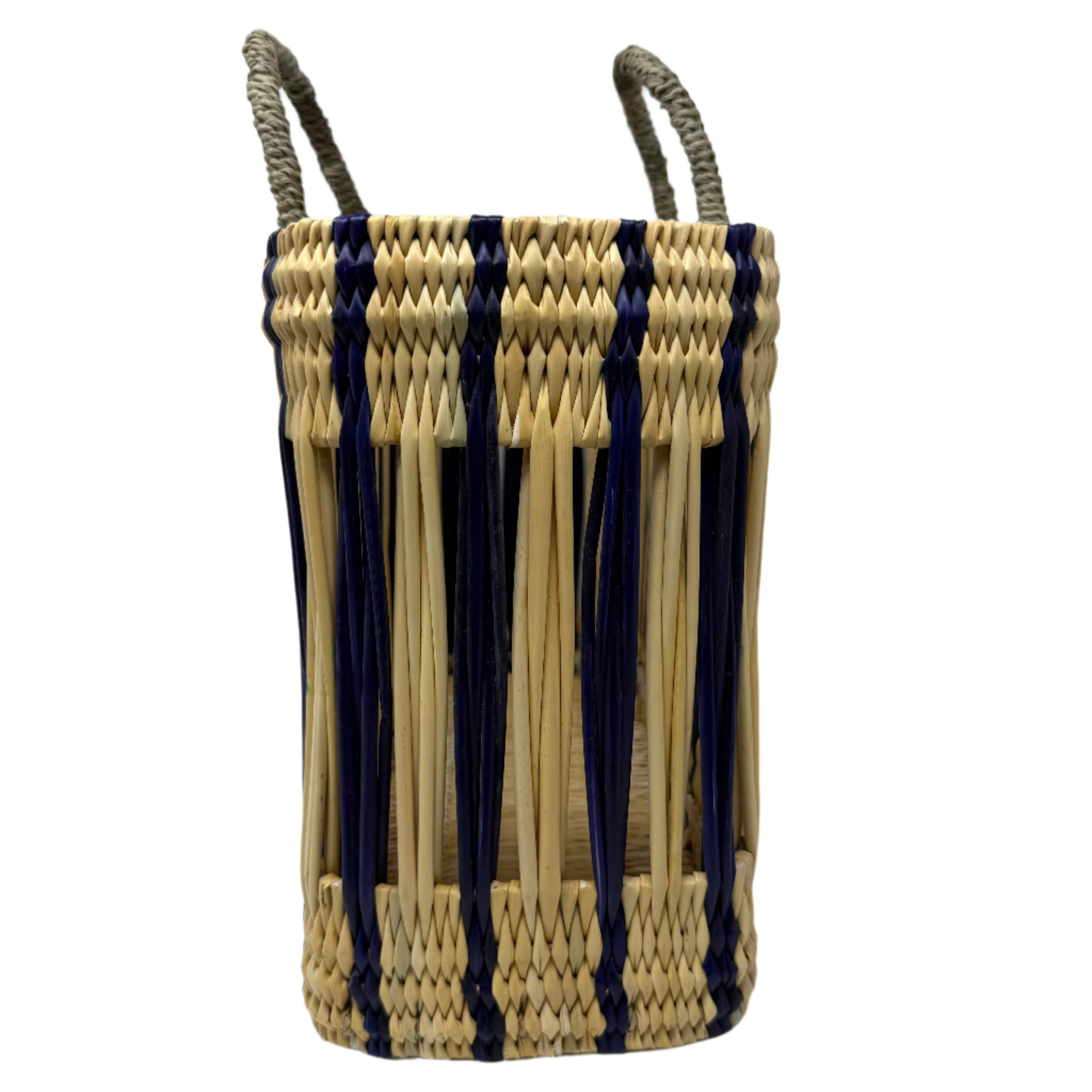 Essaouira Reed Basket Bag – Dark Blue Stripe