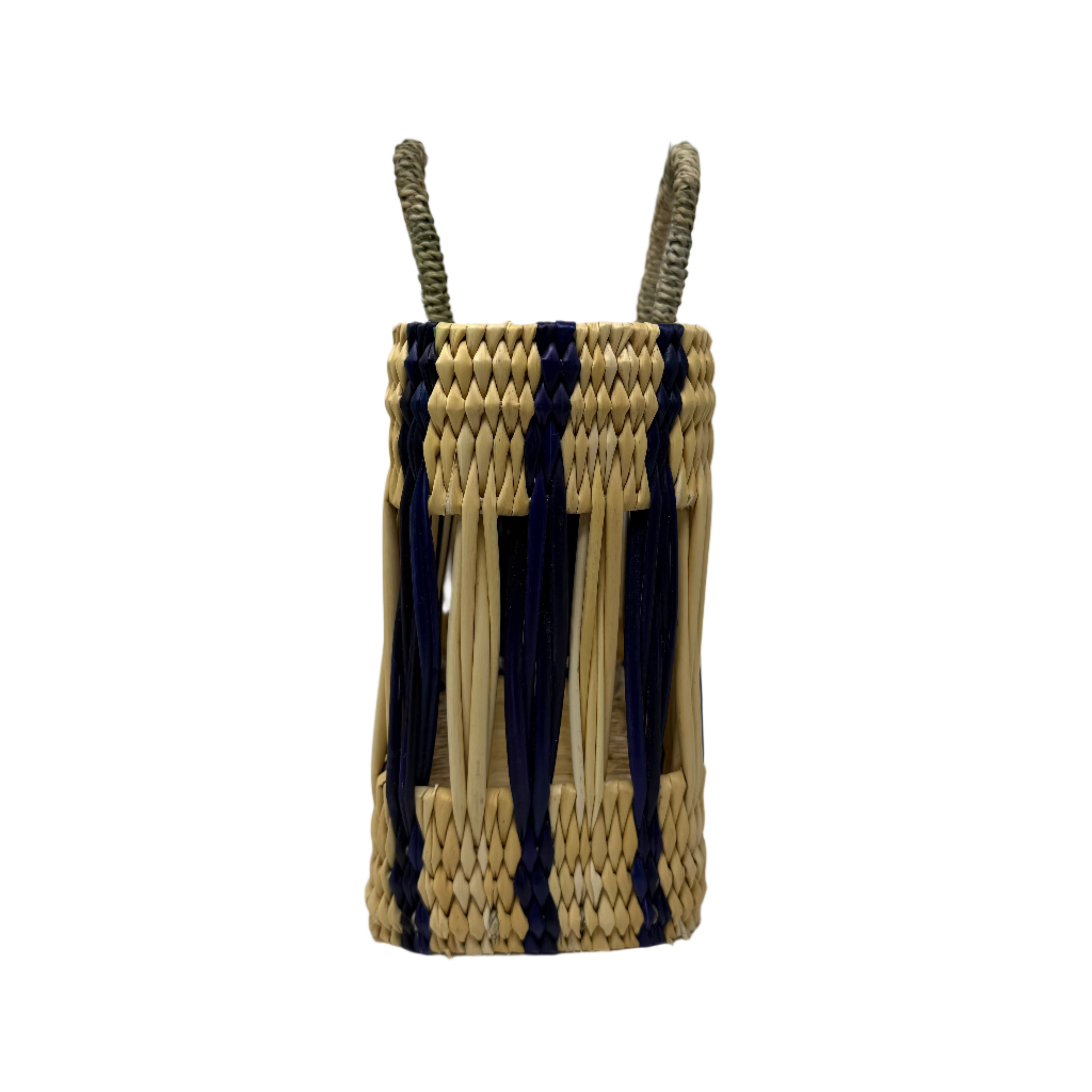 Essaouira Reed Basket Bag – Dark Blue Stripe