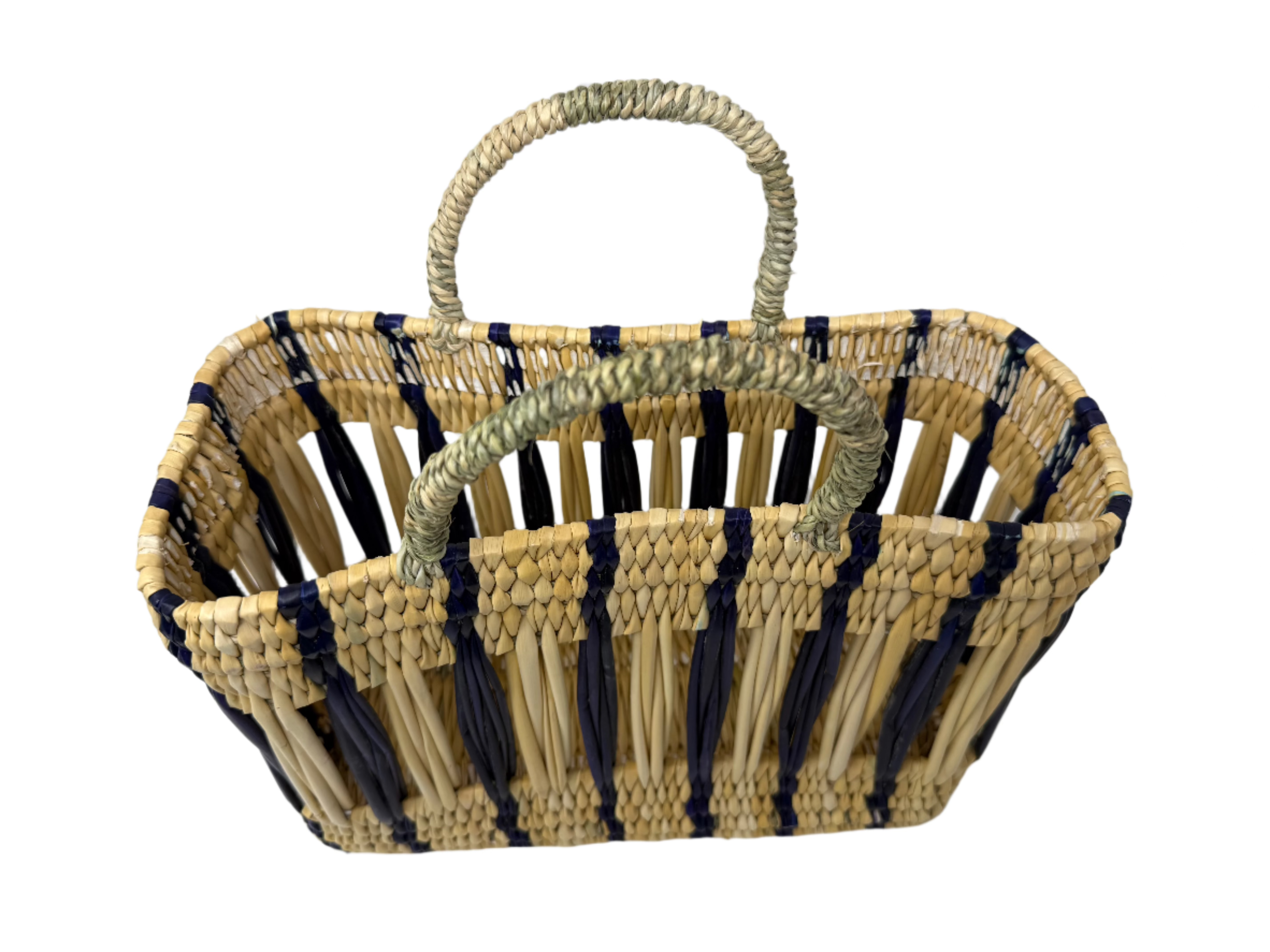 Essaouira Reed Basket Bag – Dark Blue Stripe