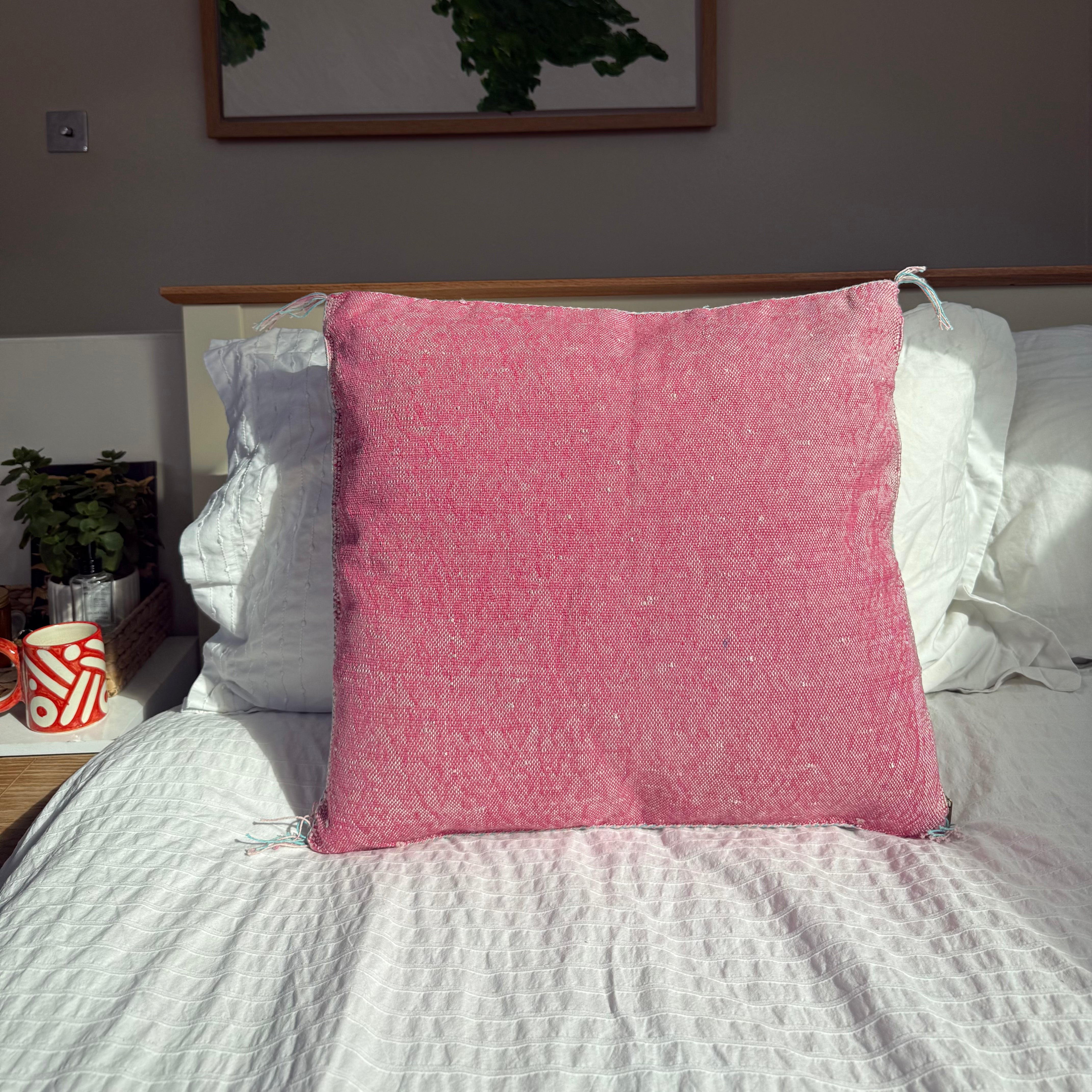 Pink Handmade Moroccan Cactus Silk Cushion – 50x50cm