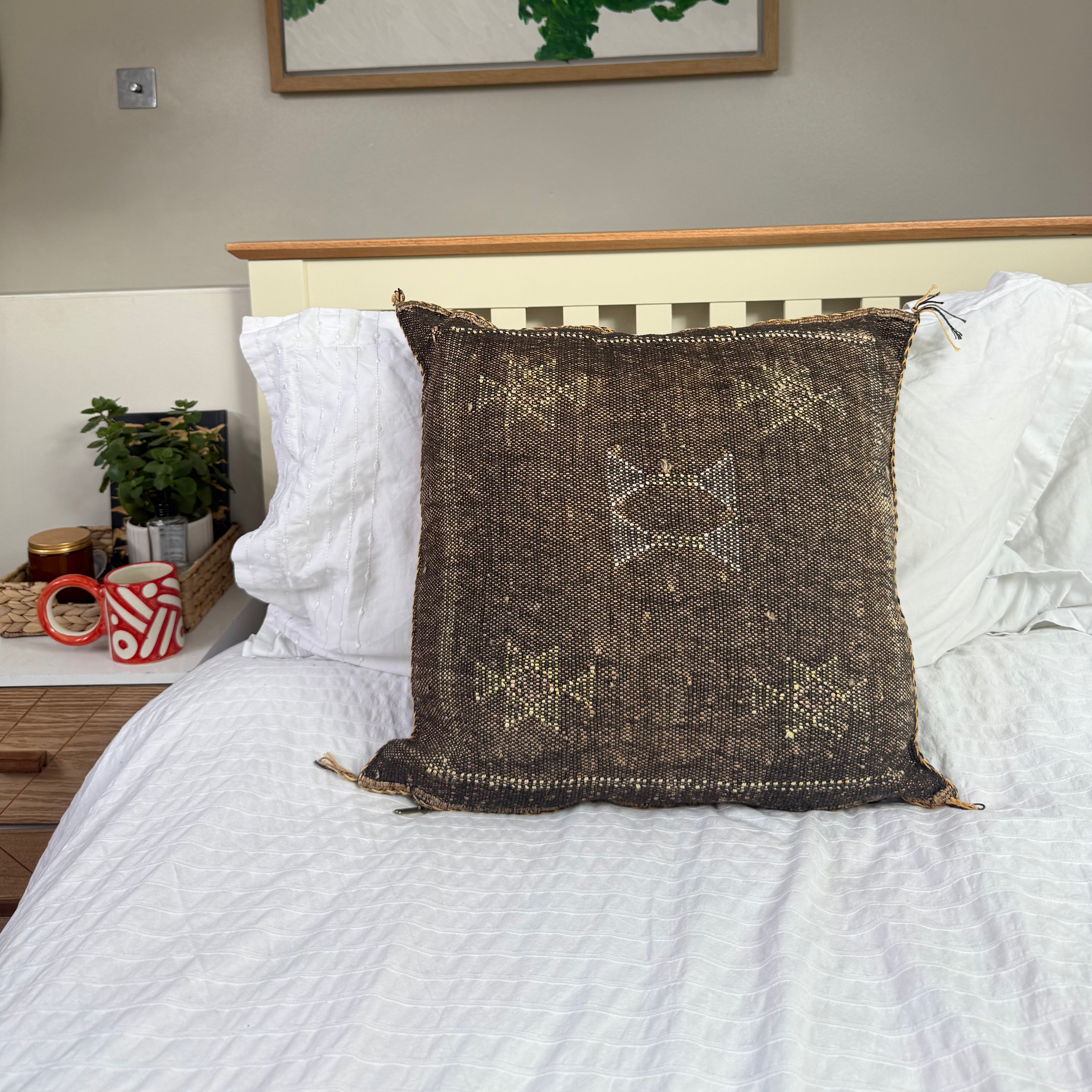 Brown Handmade Moroccan Cactus Silk Cushion – 50x50cm
