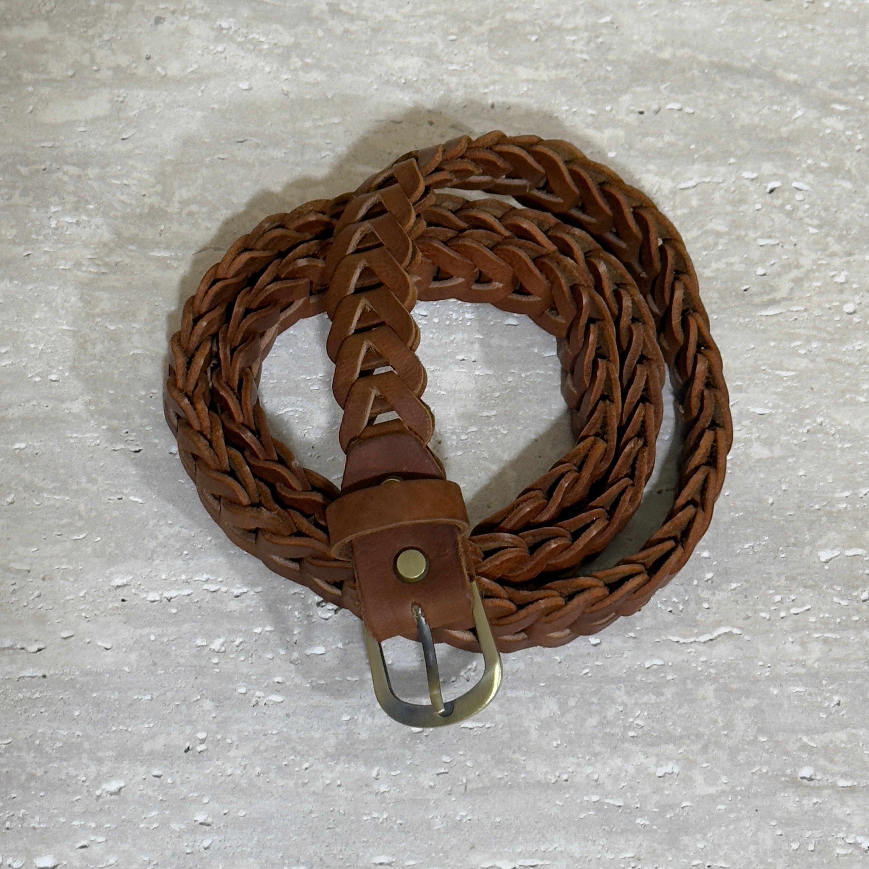 Handwoven Leather Braided Belt – Brown, Tan & Black