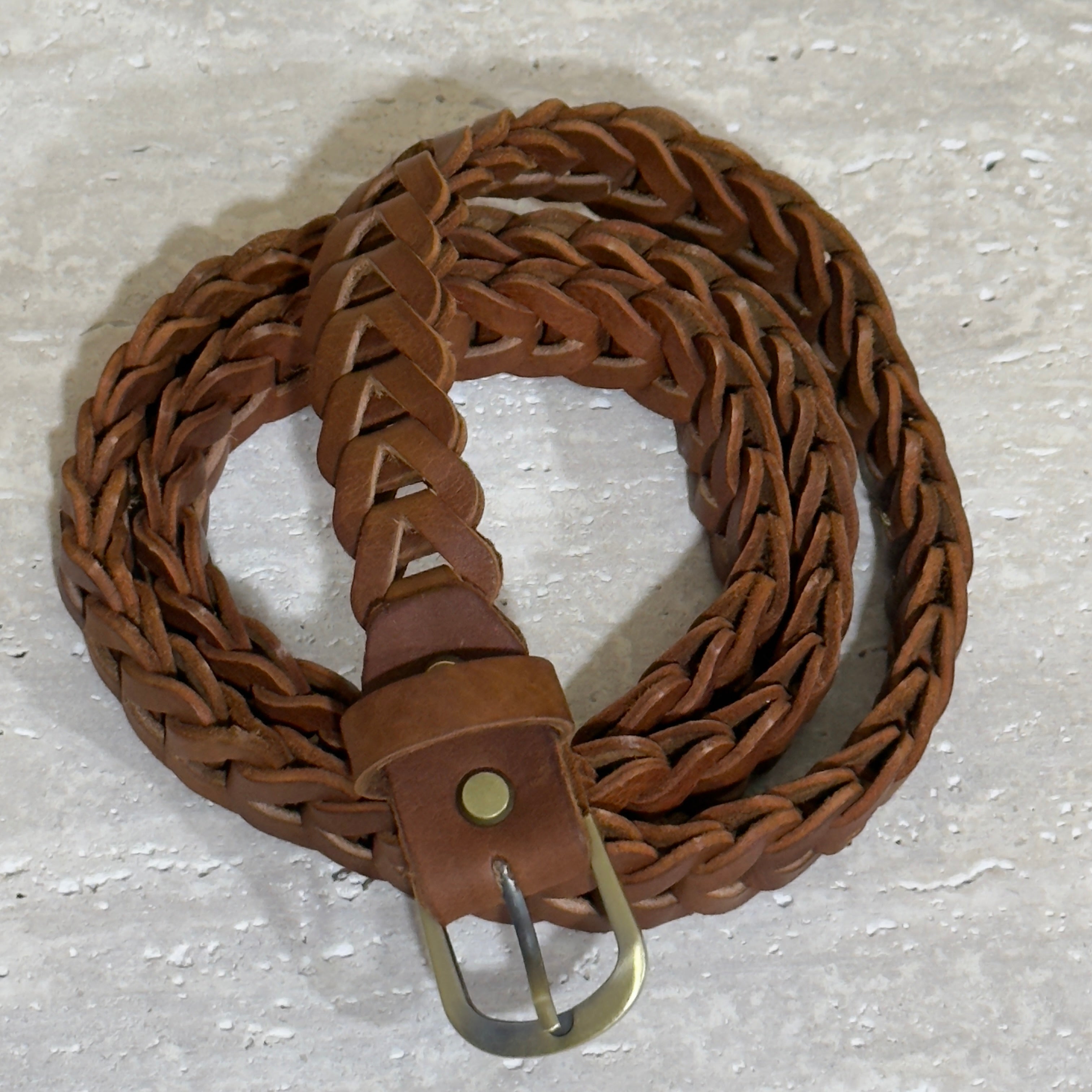 Handwoven Leather Braided Belt – Brown, Tan & Black