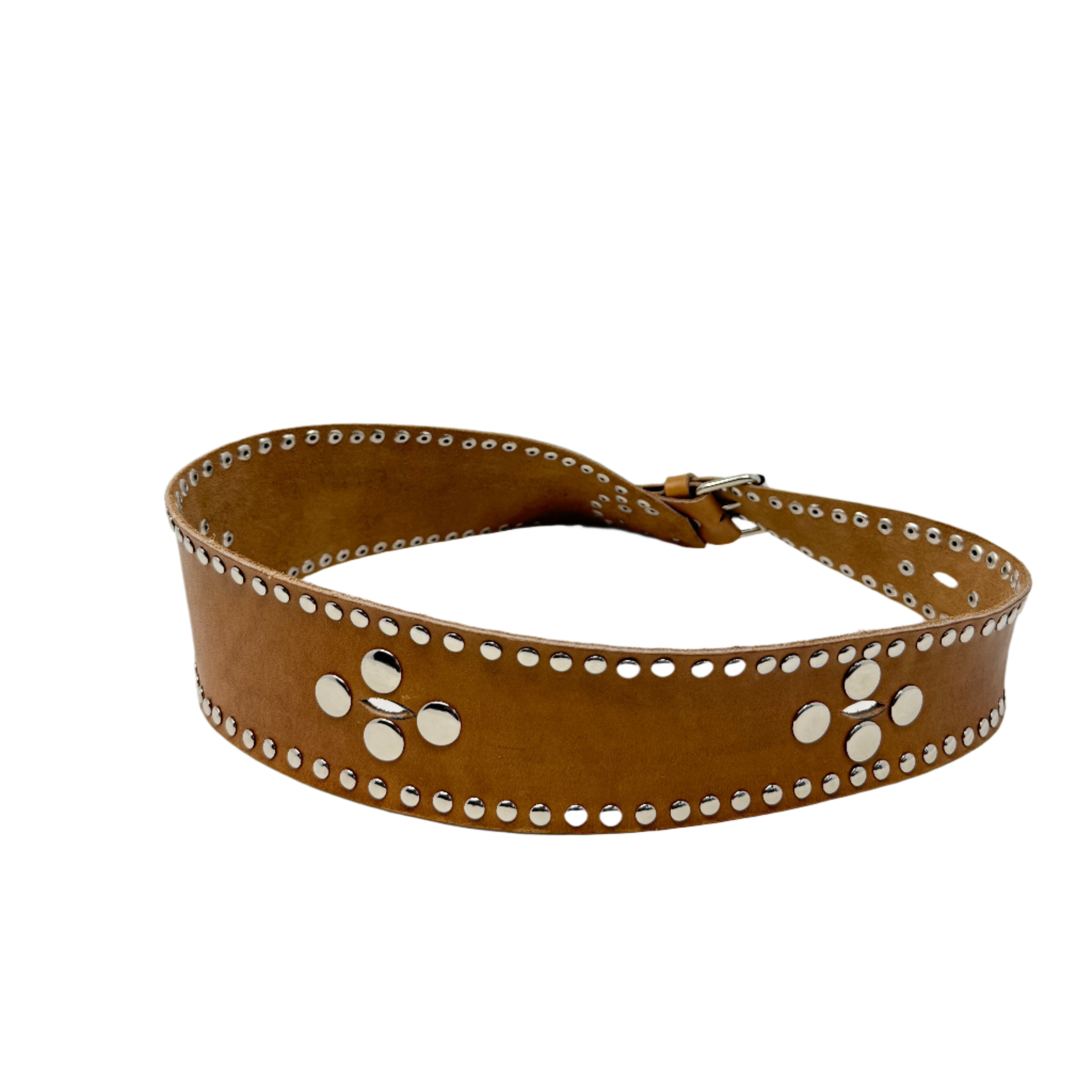 Tan Asymmetric Leather Studded Moroccan Belt