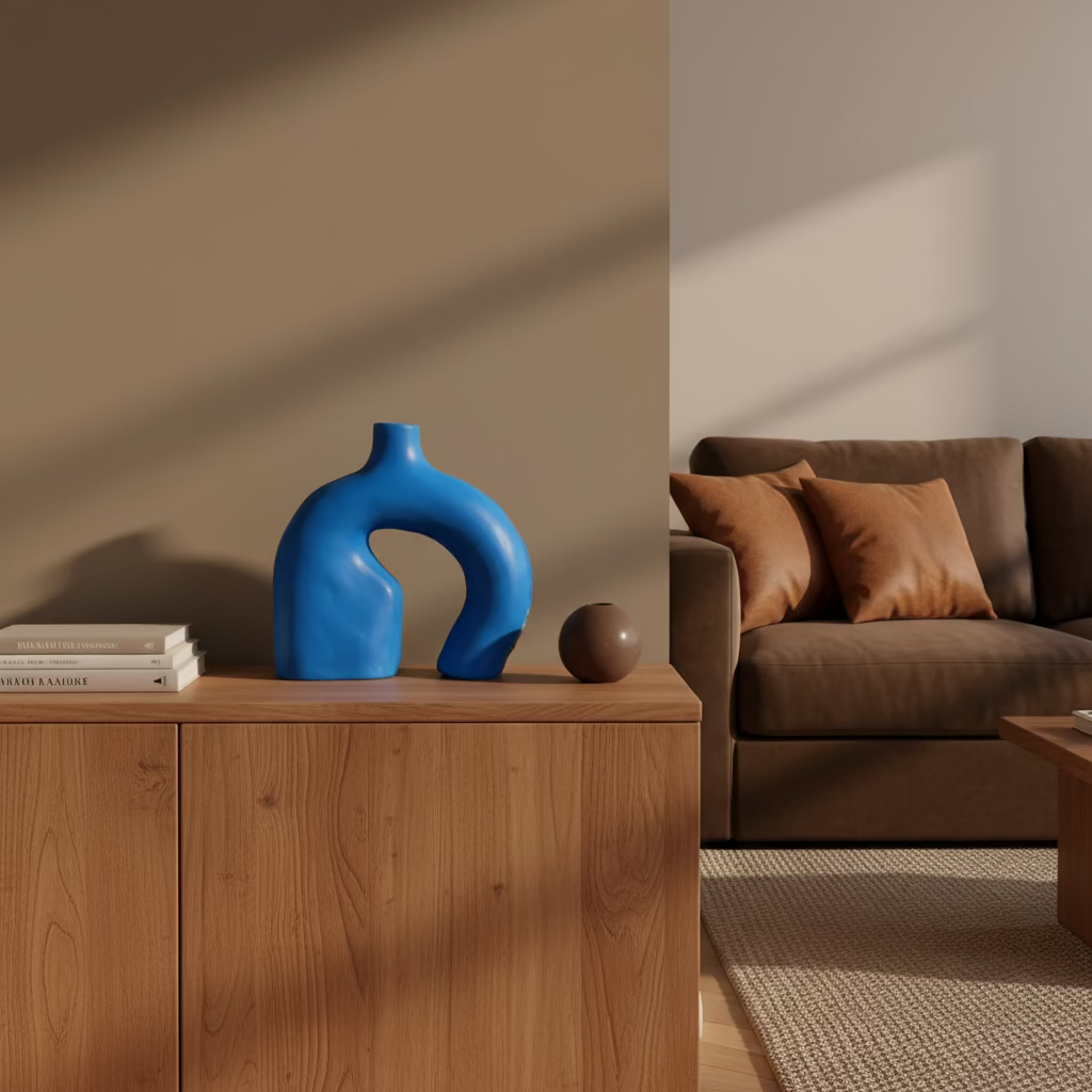 Handmade Tadelakt Vase – Blue Sculptural Arch 27cm