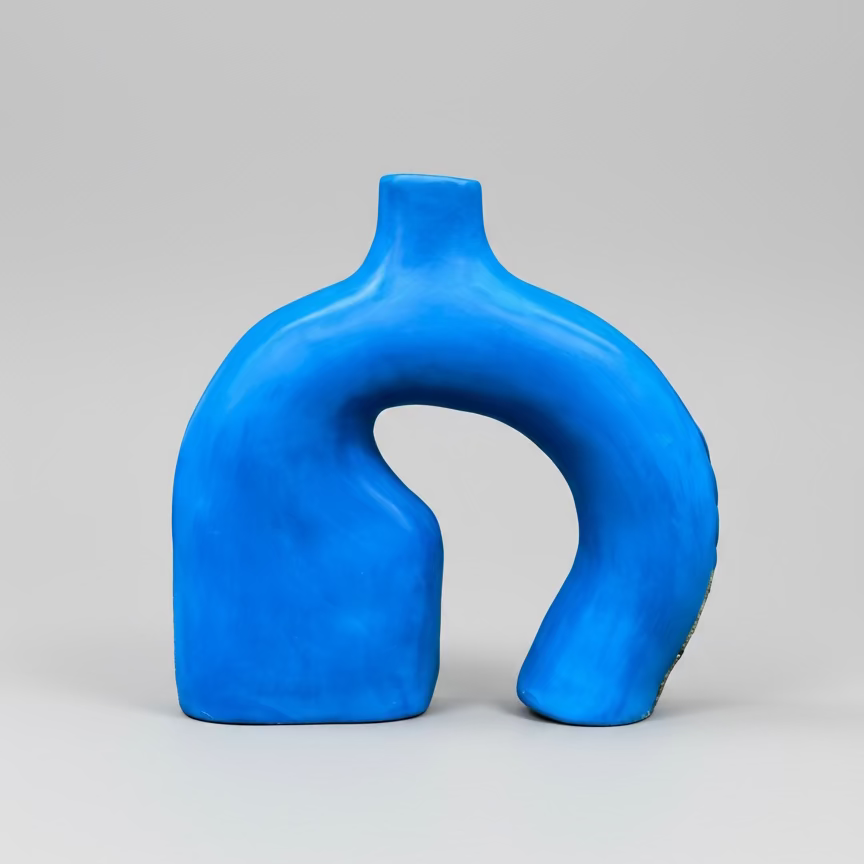 Handmade Tadelakt Vase – Blue Sculptural Arch 27cm