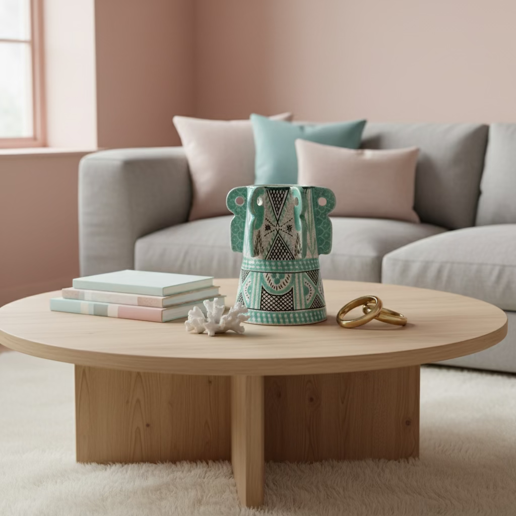 Hand-Painted Ceramic Vase – Turquoise Geometric Design 20cm