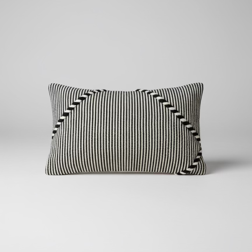 Handmade Boujaad Cushion Cover – Black & White Striped 57×39cm