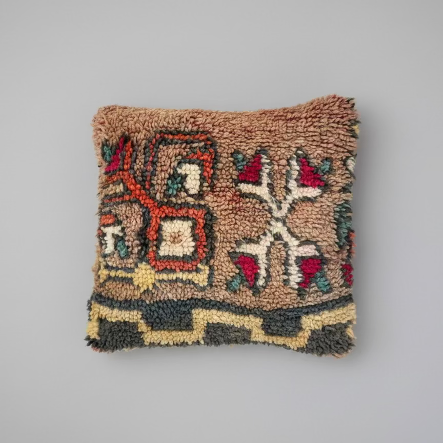 Handmade Boujaad Cushion Cover – Terracotta & Cream Pattern 50×50cm