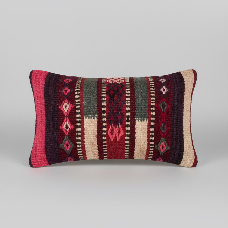 Handmade Boujaad Cushion Cover – Red, Pink & Plum Pattern 57×39cm