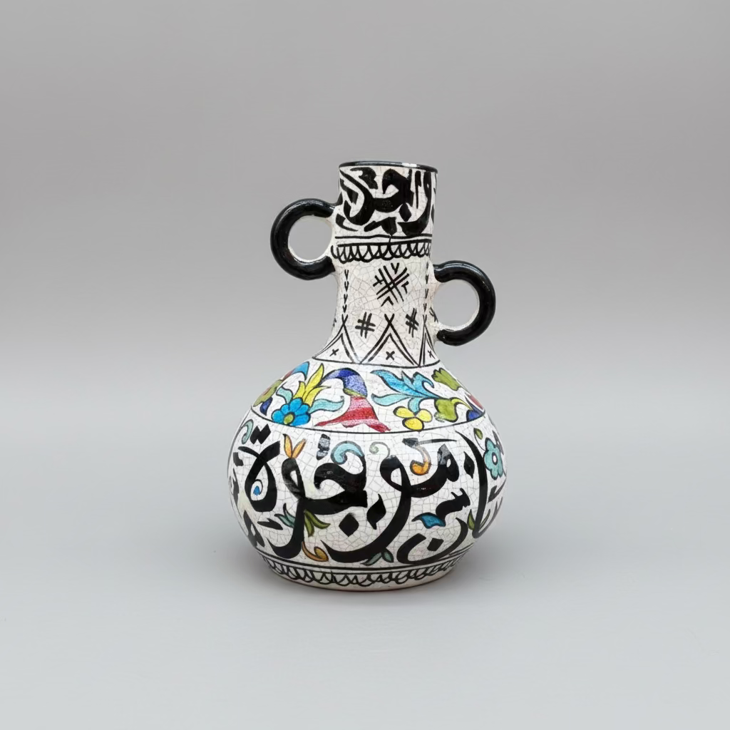 Hand-Painted Moroccan Ceramic Vase – Calligraphy & Floral Design (26cm)