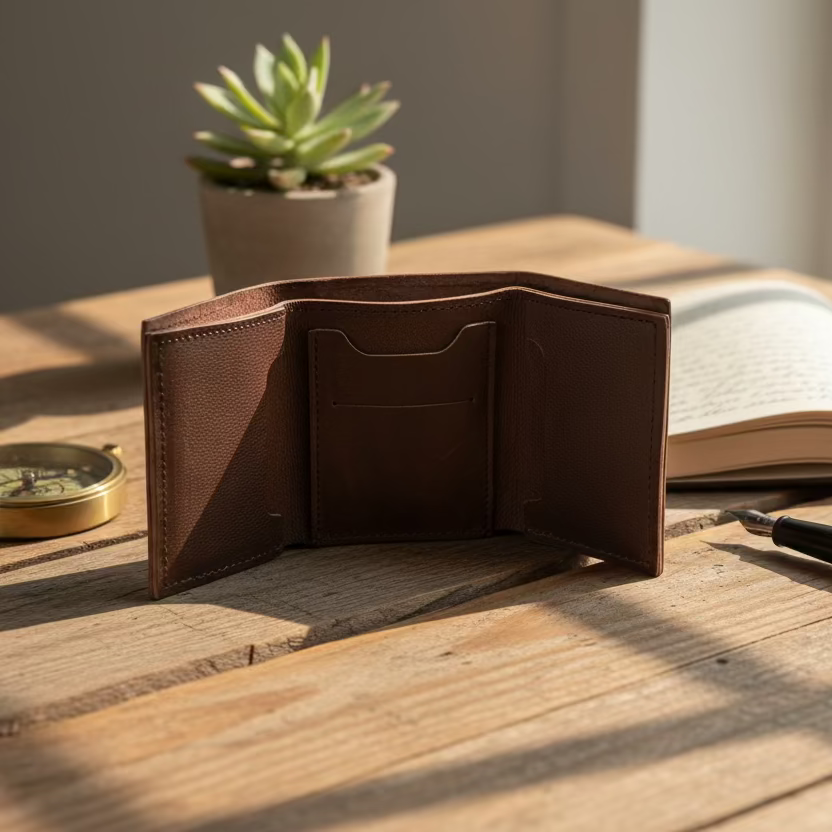 Handmade Triple-Fold Leather Wallet (11cm x 8cm)