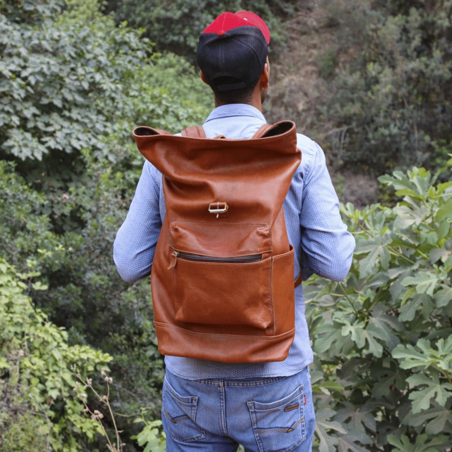 Light brown Leather Travel Backpack