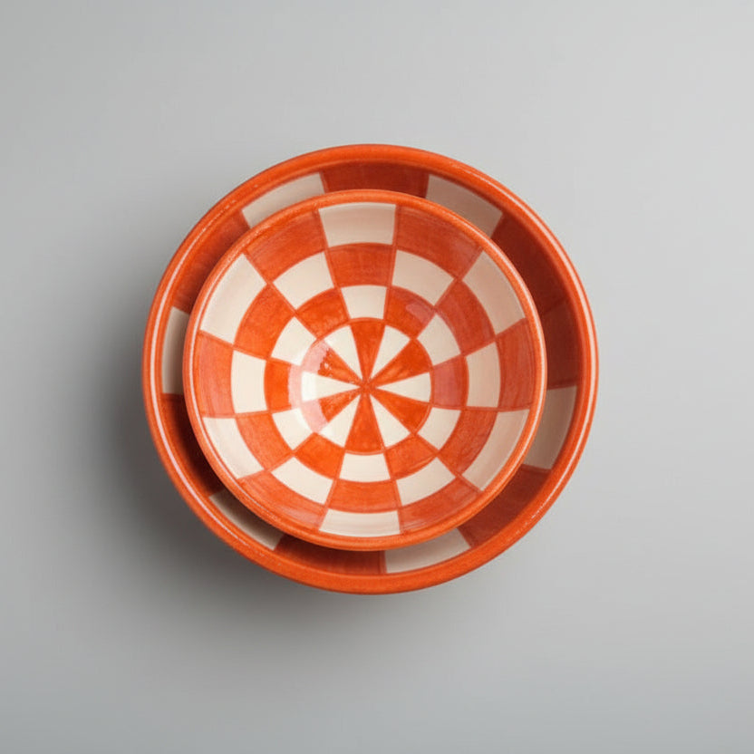 Handpainted Moroccan Checked Ceramic Bowl
