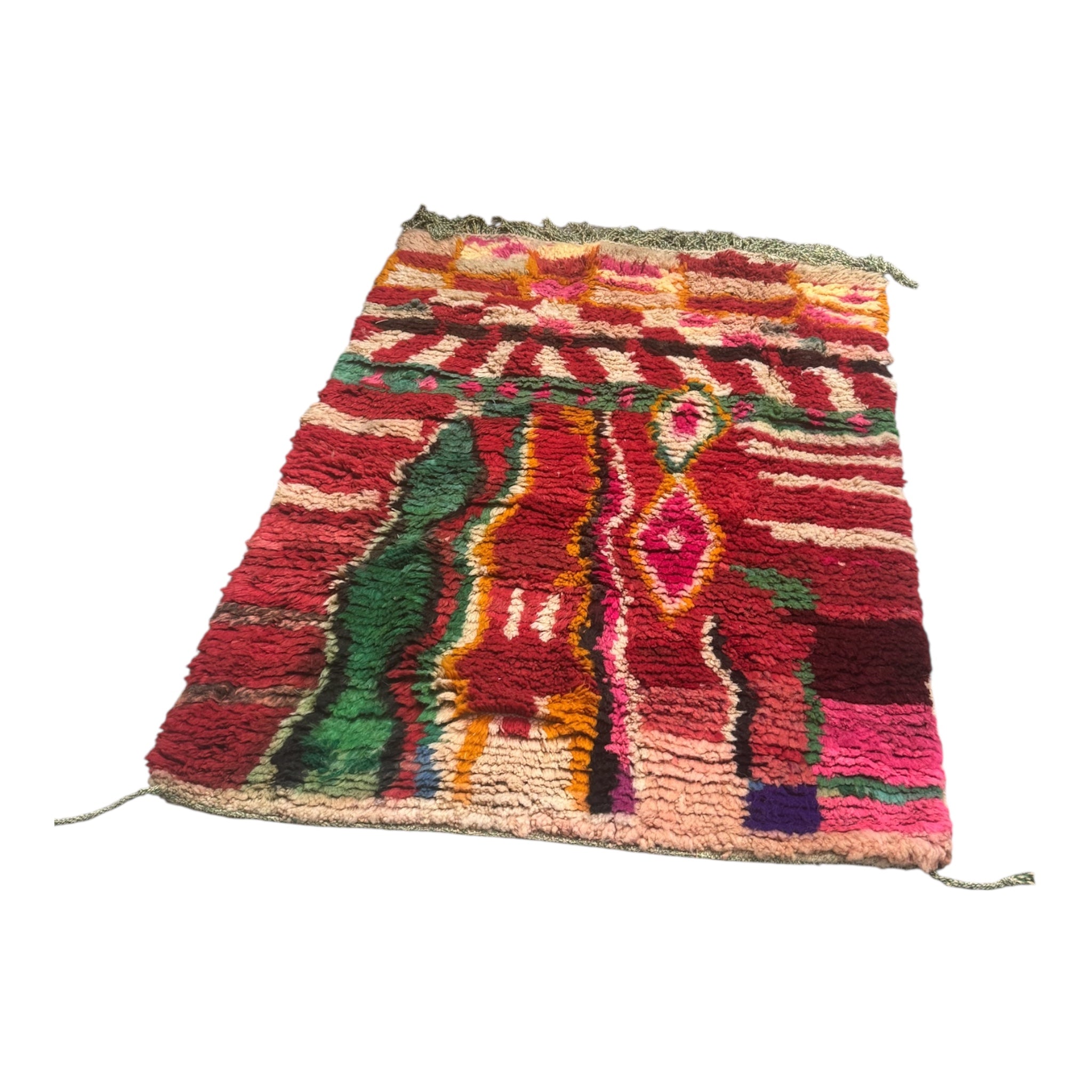 Boujaad Moroccan Rug - Red & Green Abstract Wool 147 x 98 cm