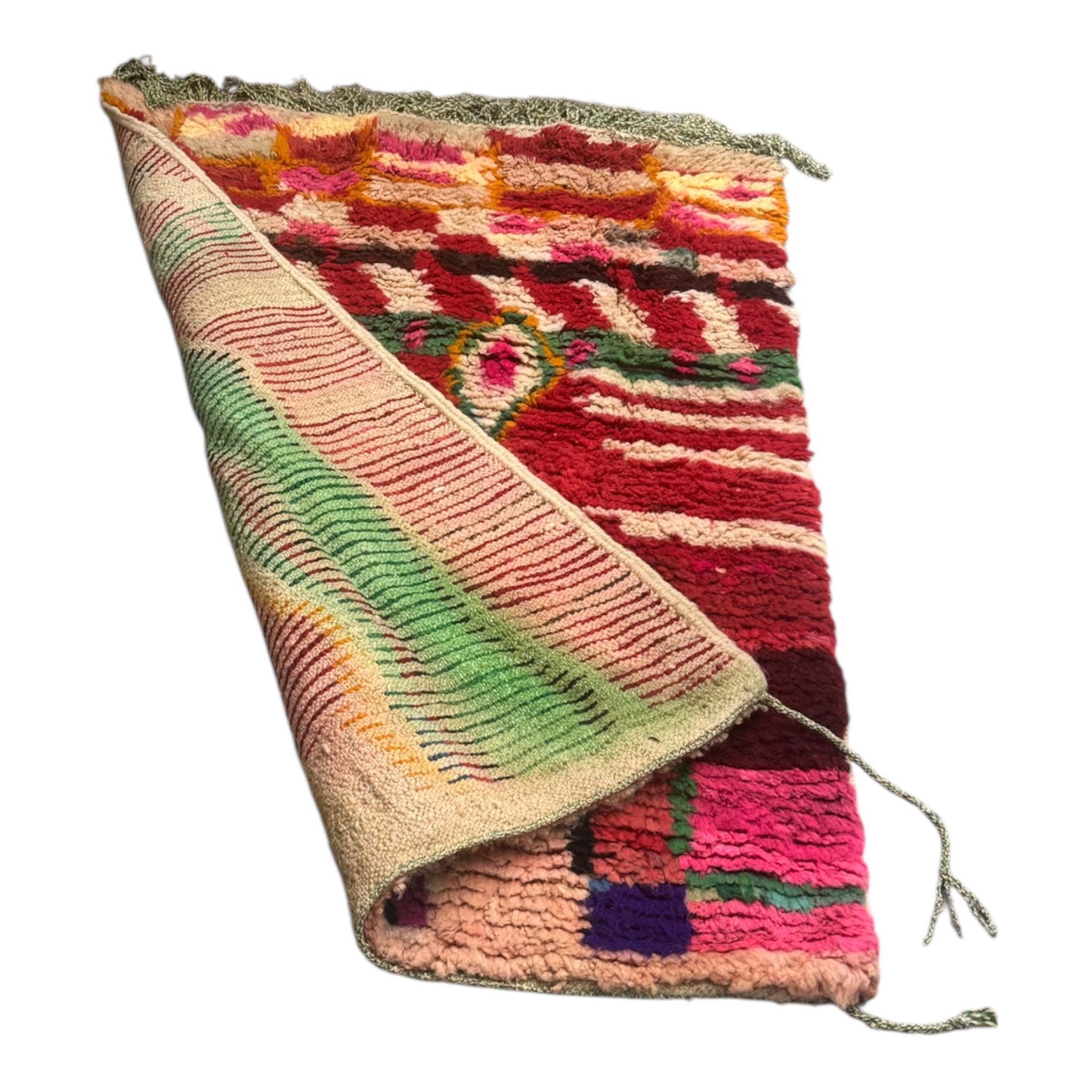 Boujaad Moroccan Rug - Red & Green Abstract Wool 147 x 98 cm