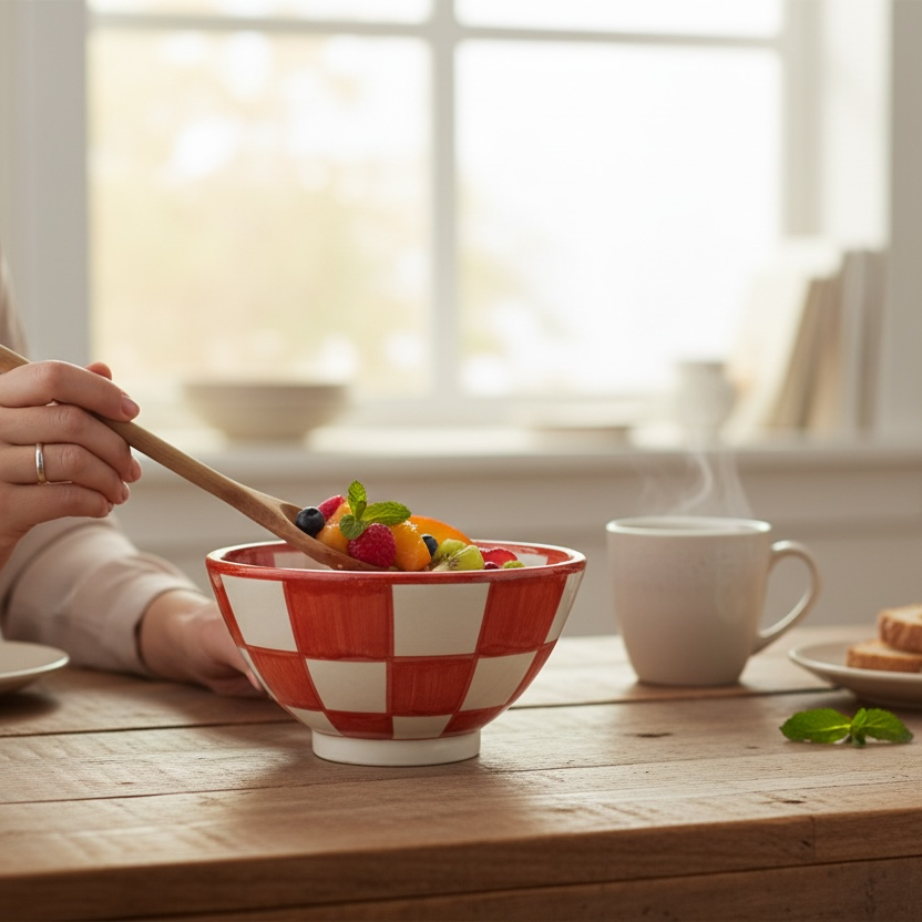 Handpainted Moroccan Checked Ceramic Bowl