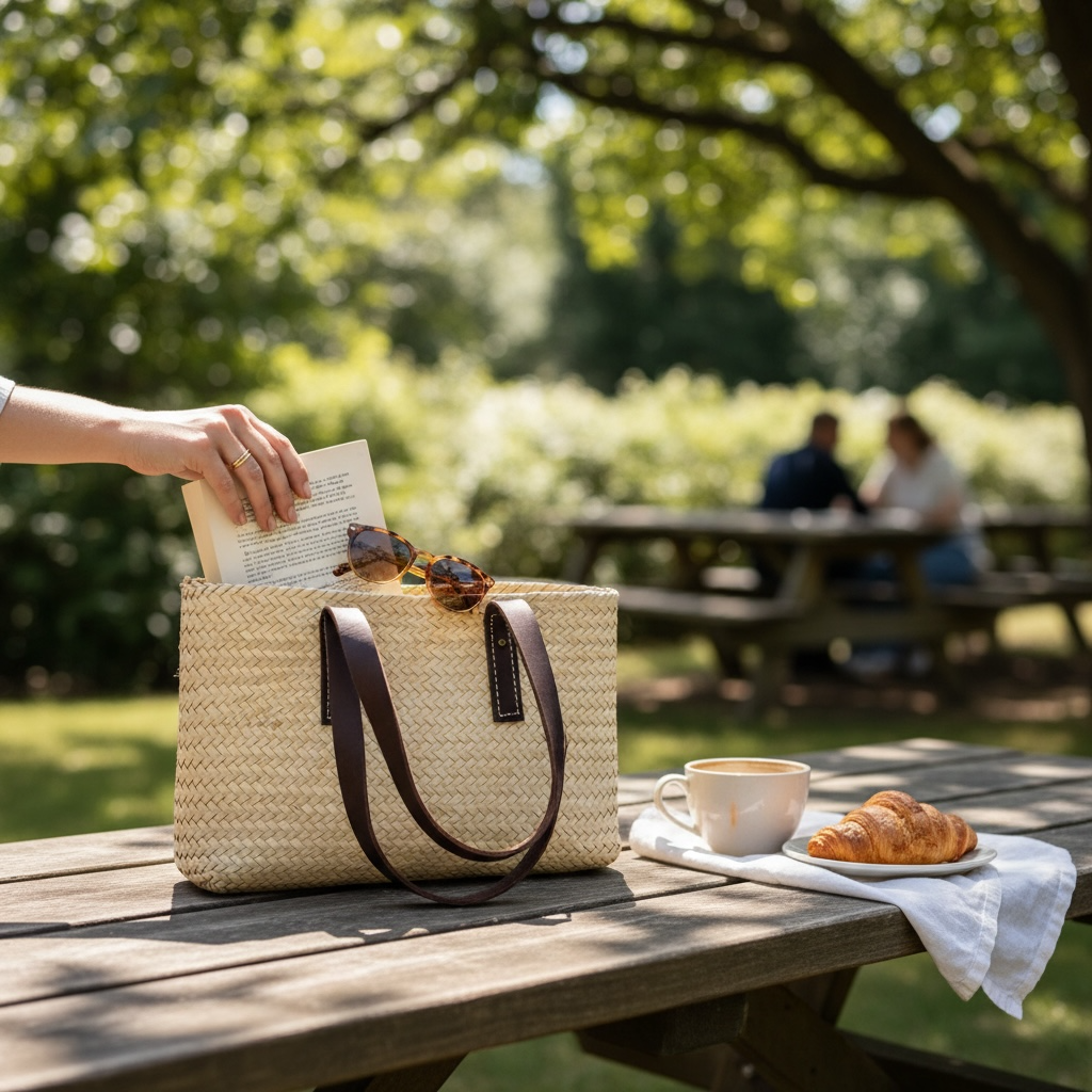 Handgewebte Clutch aus Stroh mit Riemen