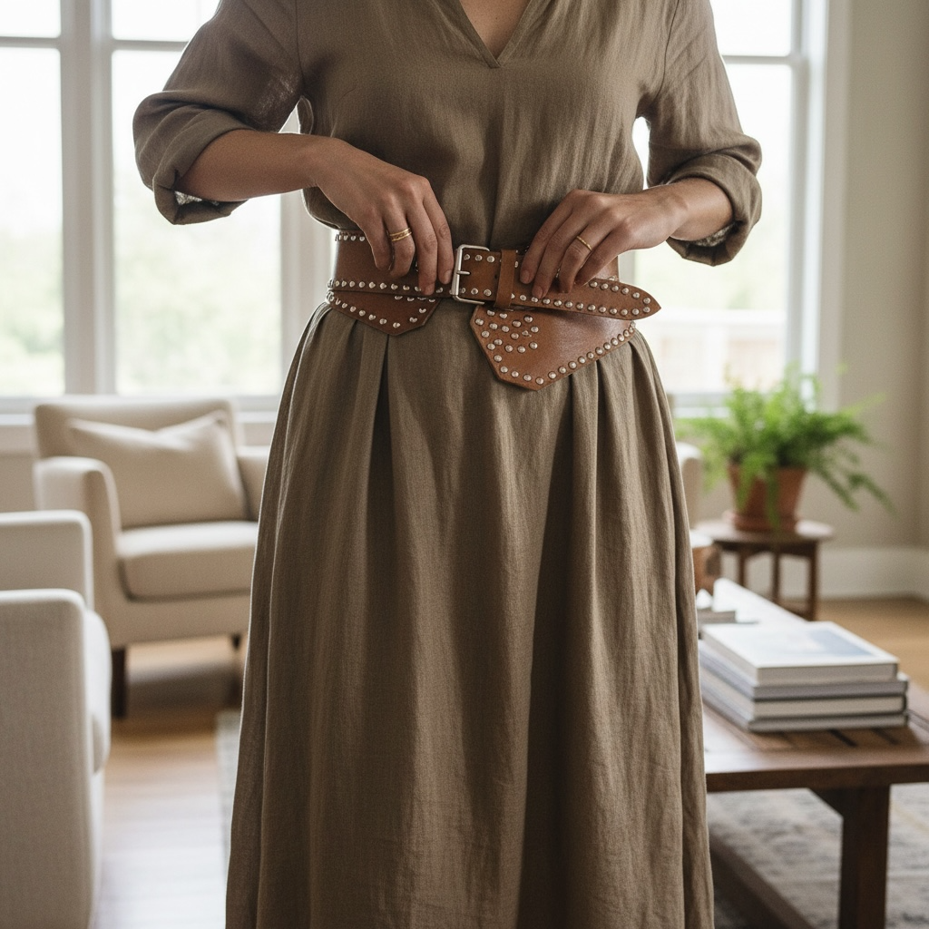 Handcrafted Studded Leather Belt – Wide Tan Artisan Boho Belt