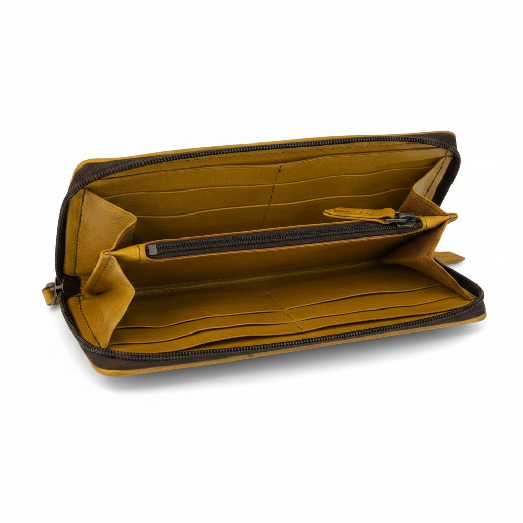 Full-Grain Leather Zip-Around Clutch Wallet