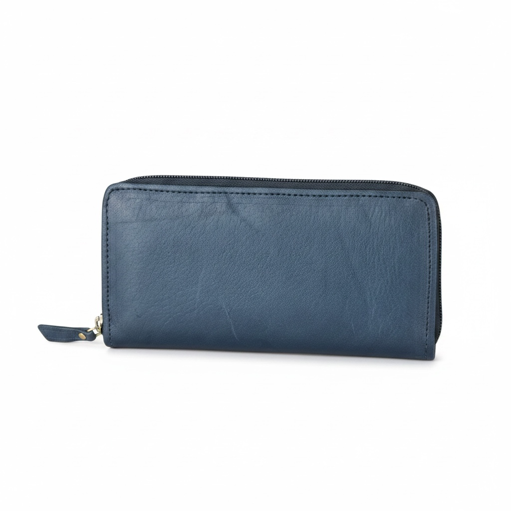 Full-Grain Leather Zip-Around Clutch Wallet