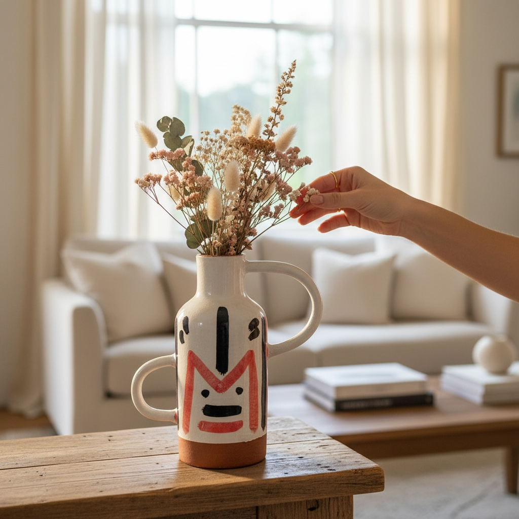 Hand-Painted Ceramic Vase with Double Handles – Artisan Stories