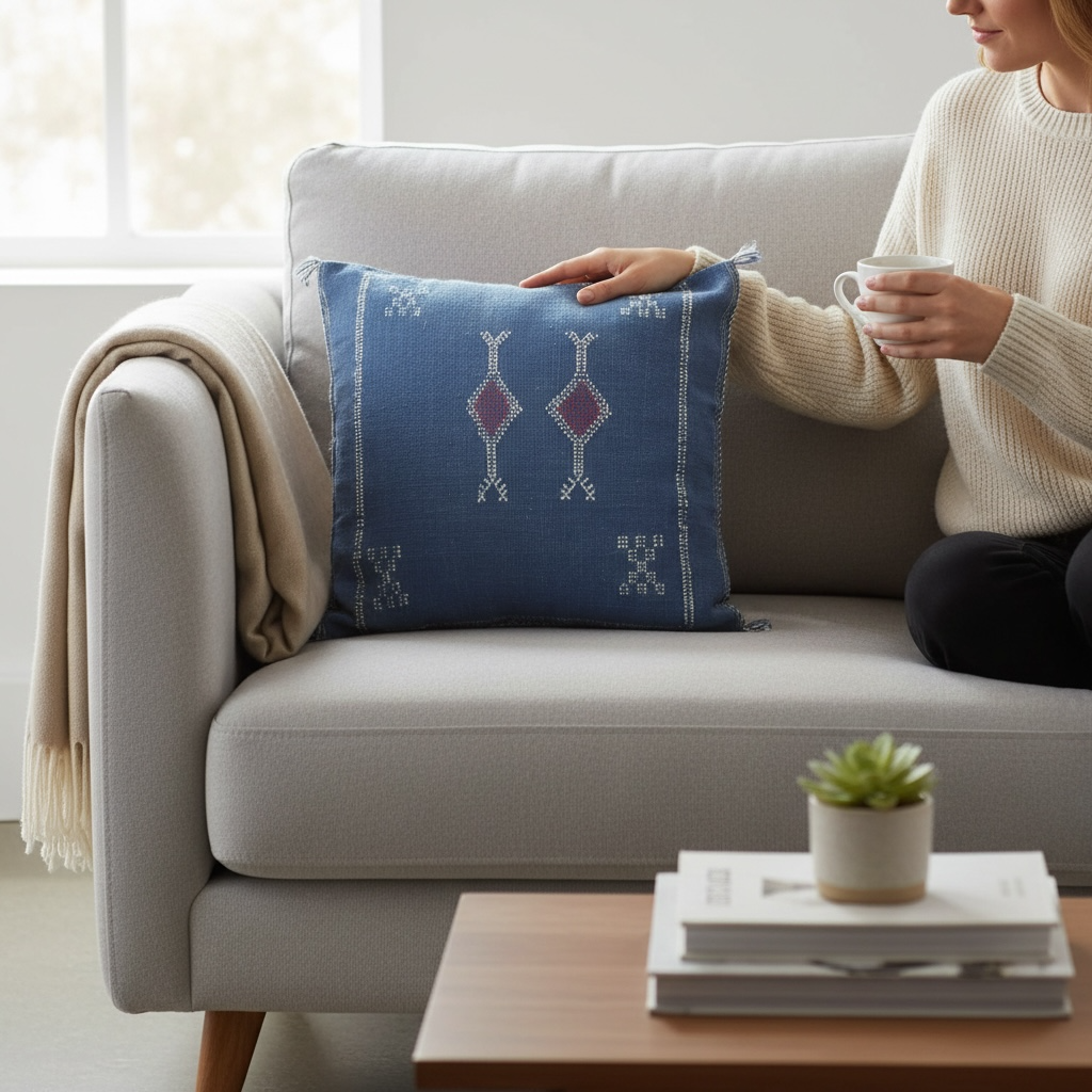 Handmade Moroccan Cactus Silk Cushion – 50x50cm