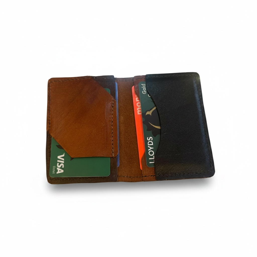 Handmade Leather Folded Card Holder, Sustainable Leather Wallet | 4 Card Slots