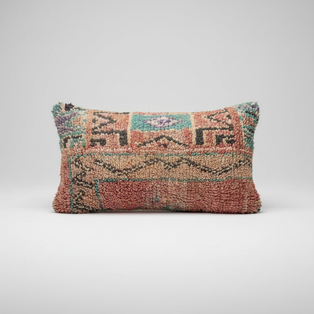 Handwoven Boujaad Cushion Cover – Terracotta & Teal Pattern 57×39cm