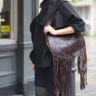 Handwoven Moroccan Leather Fringe Messenger Bag – Bohemian Crossbody & Shoulder Bag