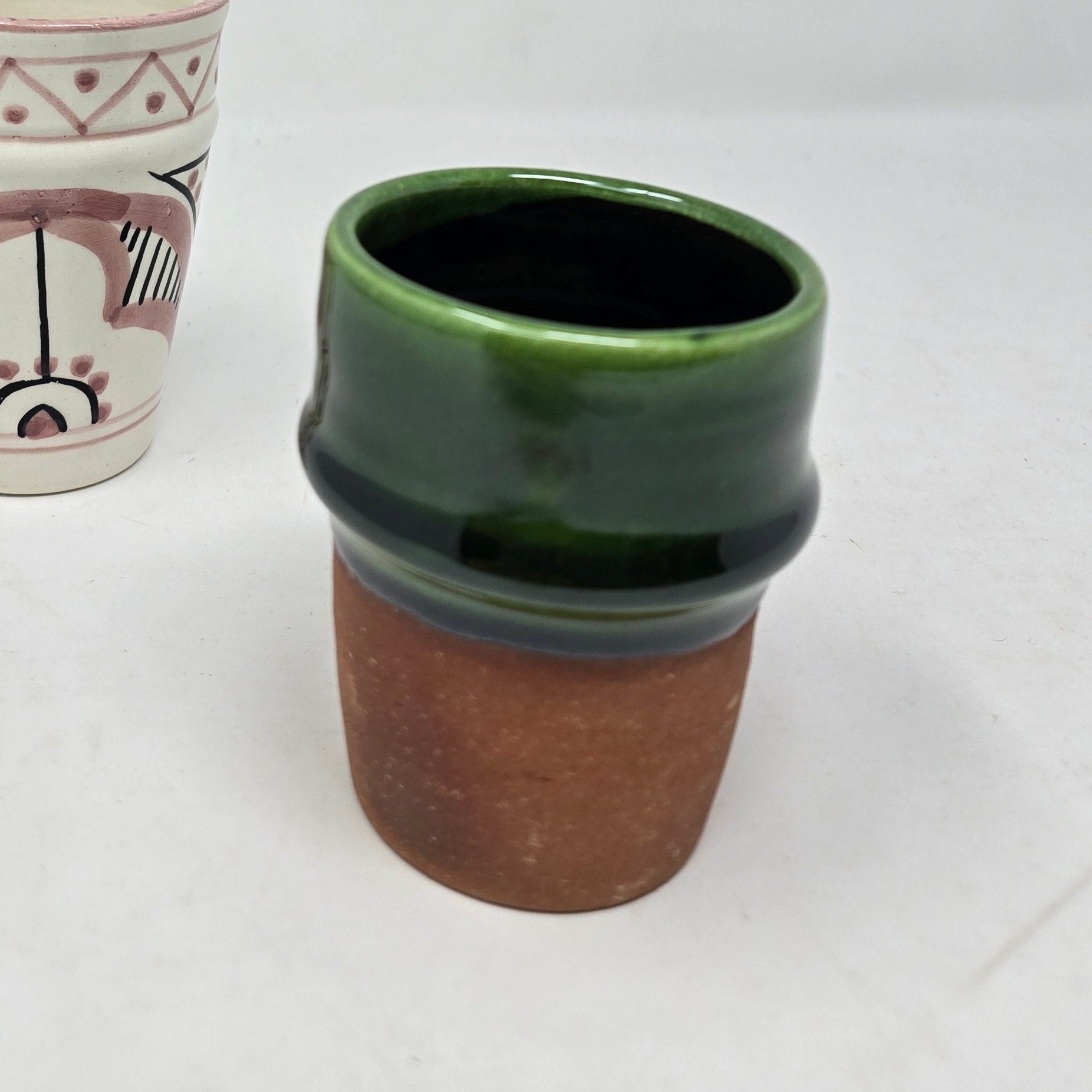 Beldi Glazed Cup half green half Teracotta - Artisan Stories